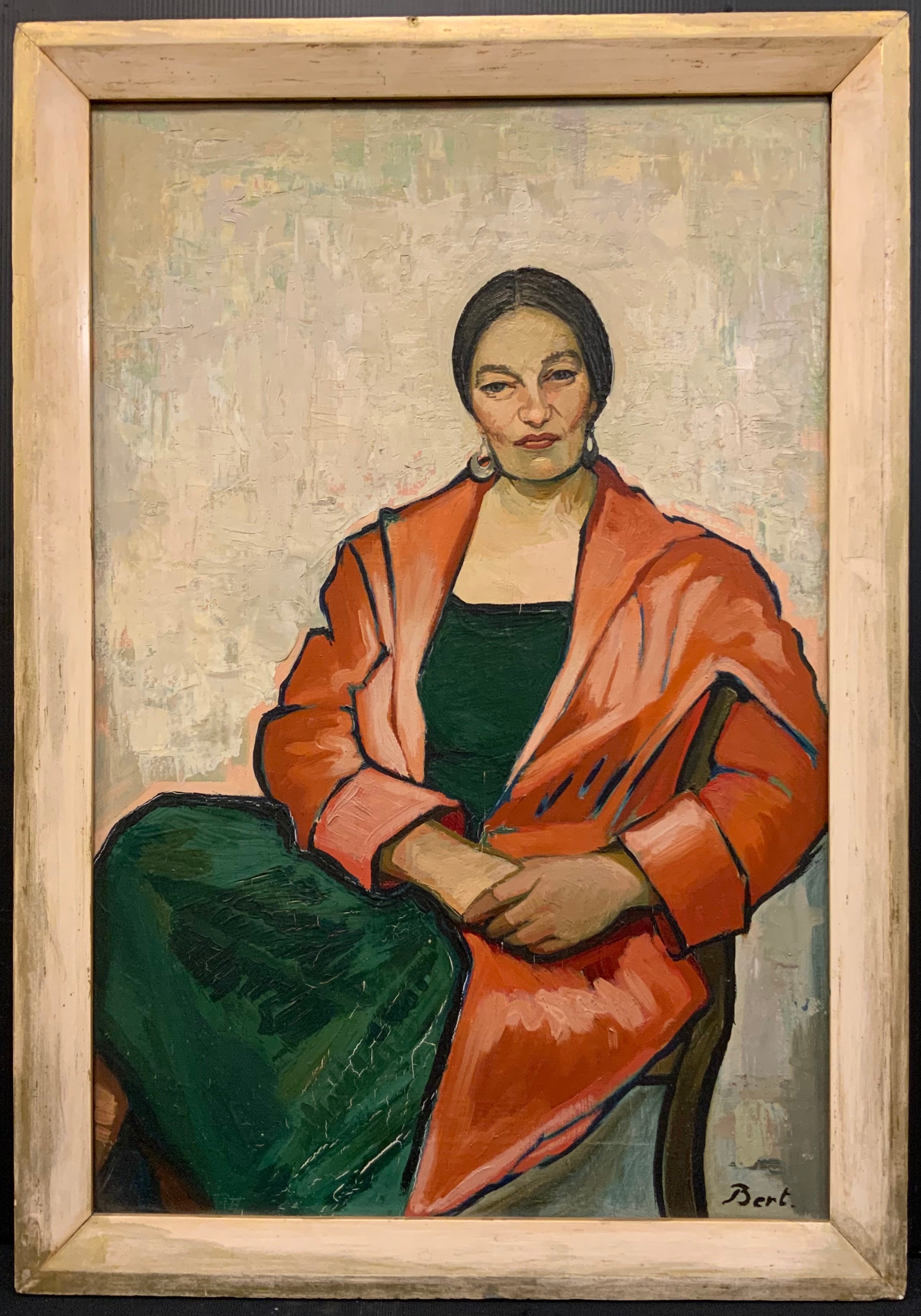 Bert Broomhead, A portrait of Paivio Westerlund Knighton, signed, oil on canvas, 61cm x 40.5cm.