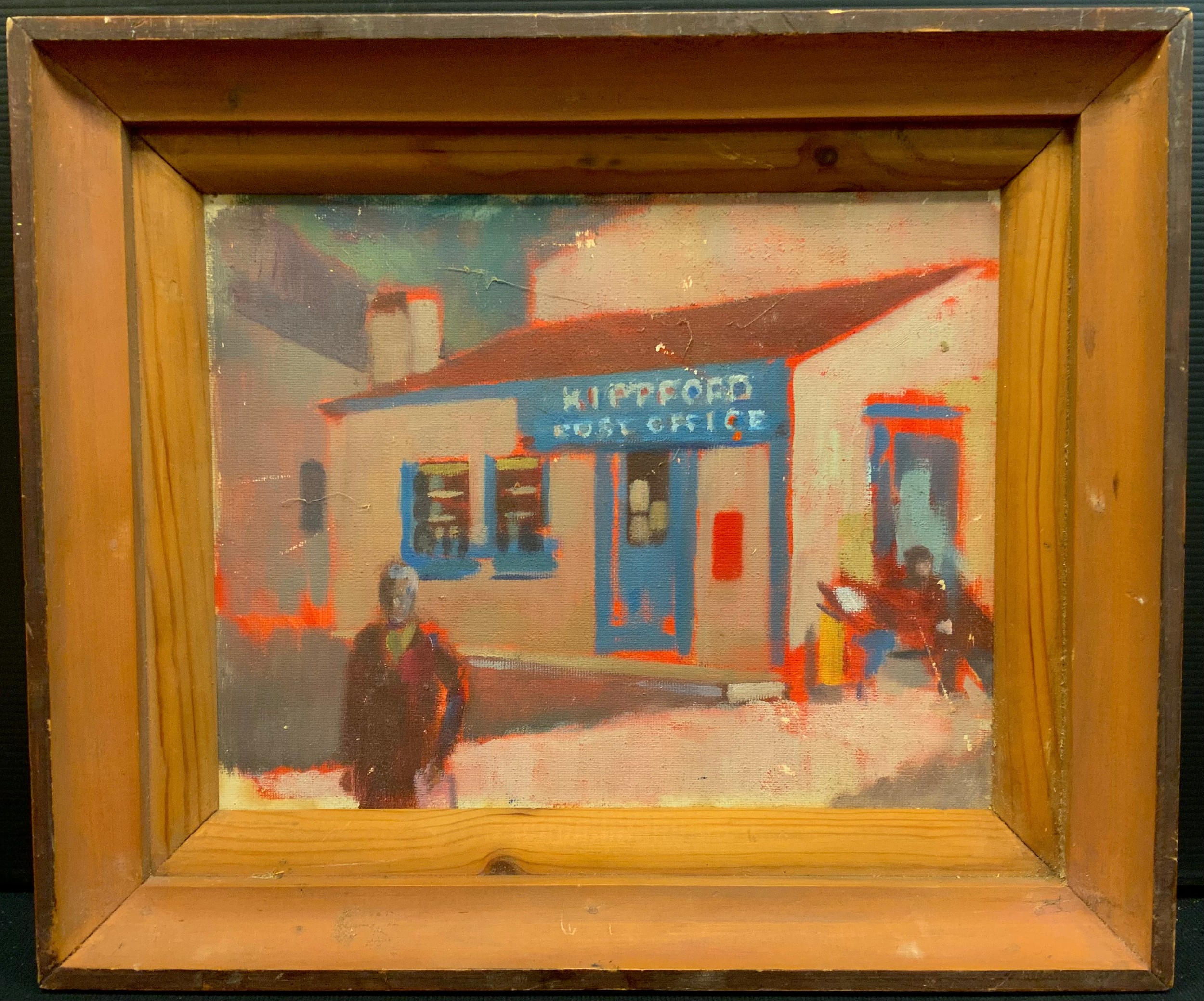 Patrick Larking, attributed to, Kippford Post Office, oil on canvas laid on board, (label to verso - sold as part of a studio contents in 1982, Christie's, South Kensington), 21cm x 27cm.