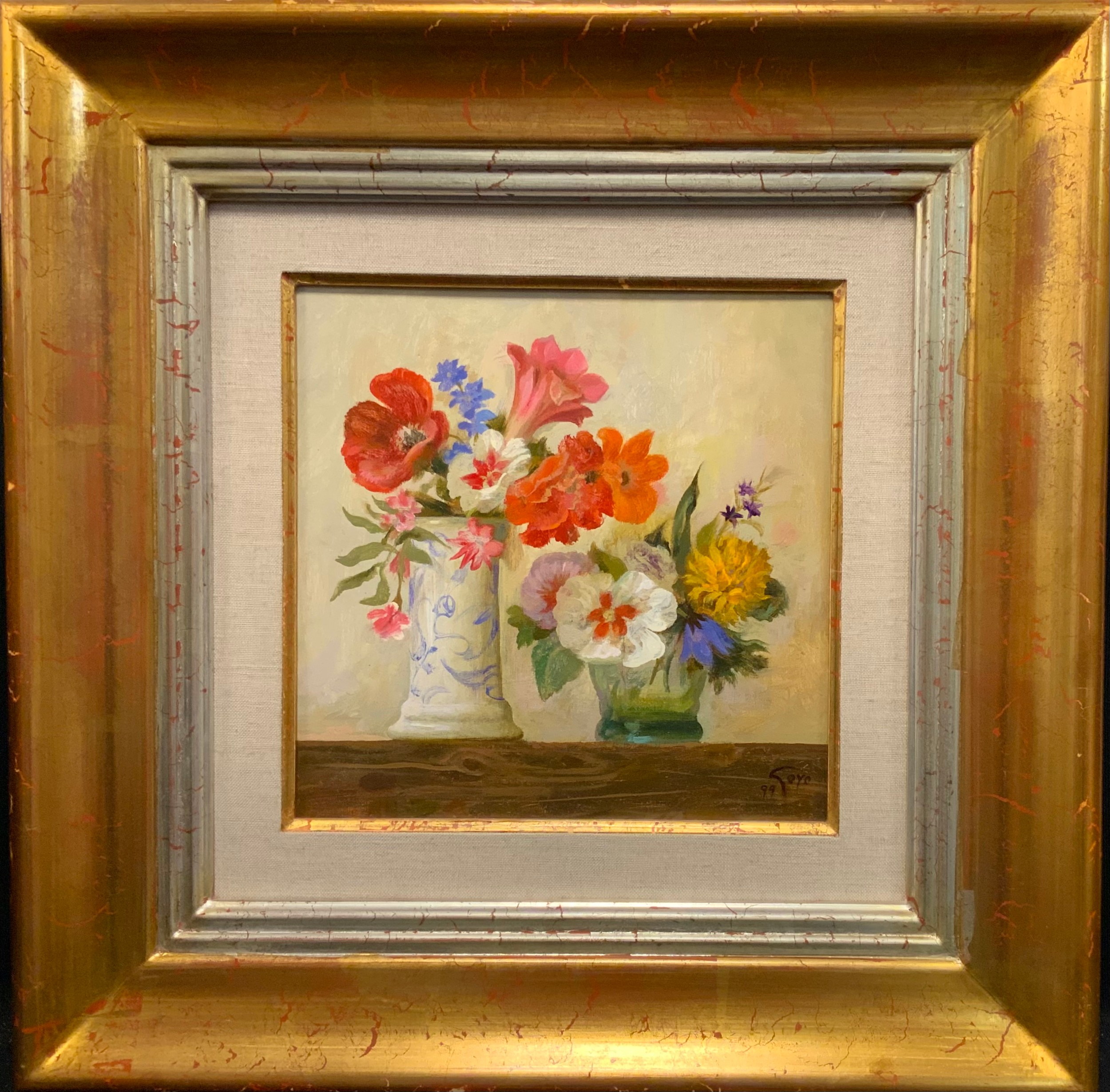 Goyo Dominguez (Bn.1960) Mugusta Pintar Flores I signed, label to verso, 27.5cm x 28.5cm