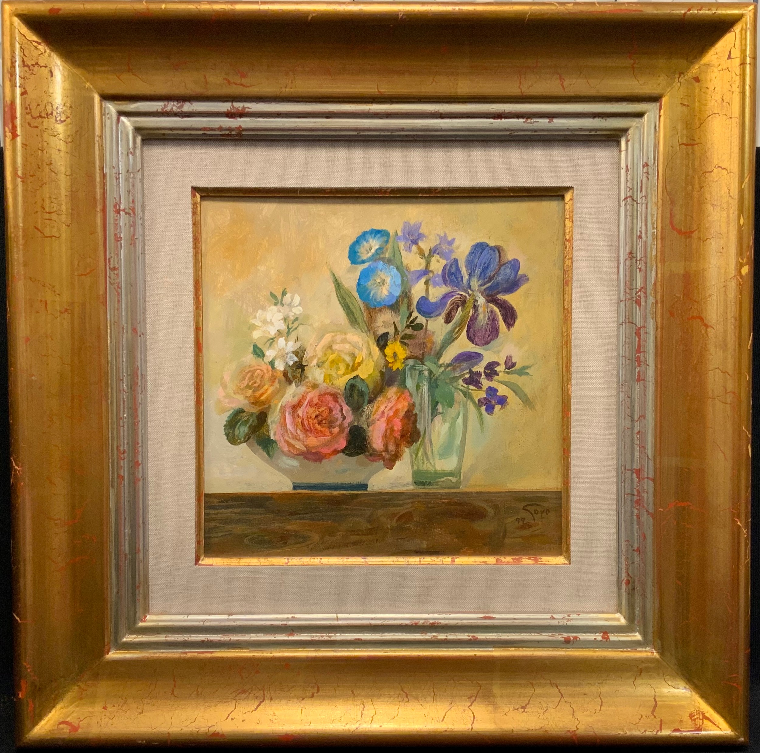 Goyo Dominguez (Bn.1960) Mugusta Pintar Flores II signed, label to verso, 27.5cm x 28.5cm