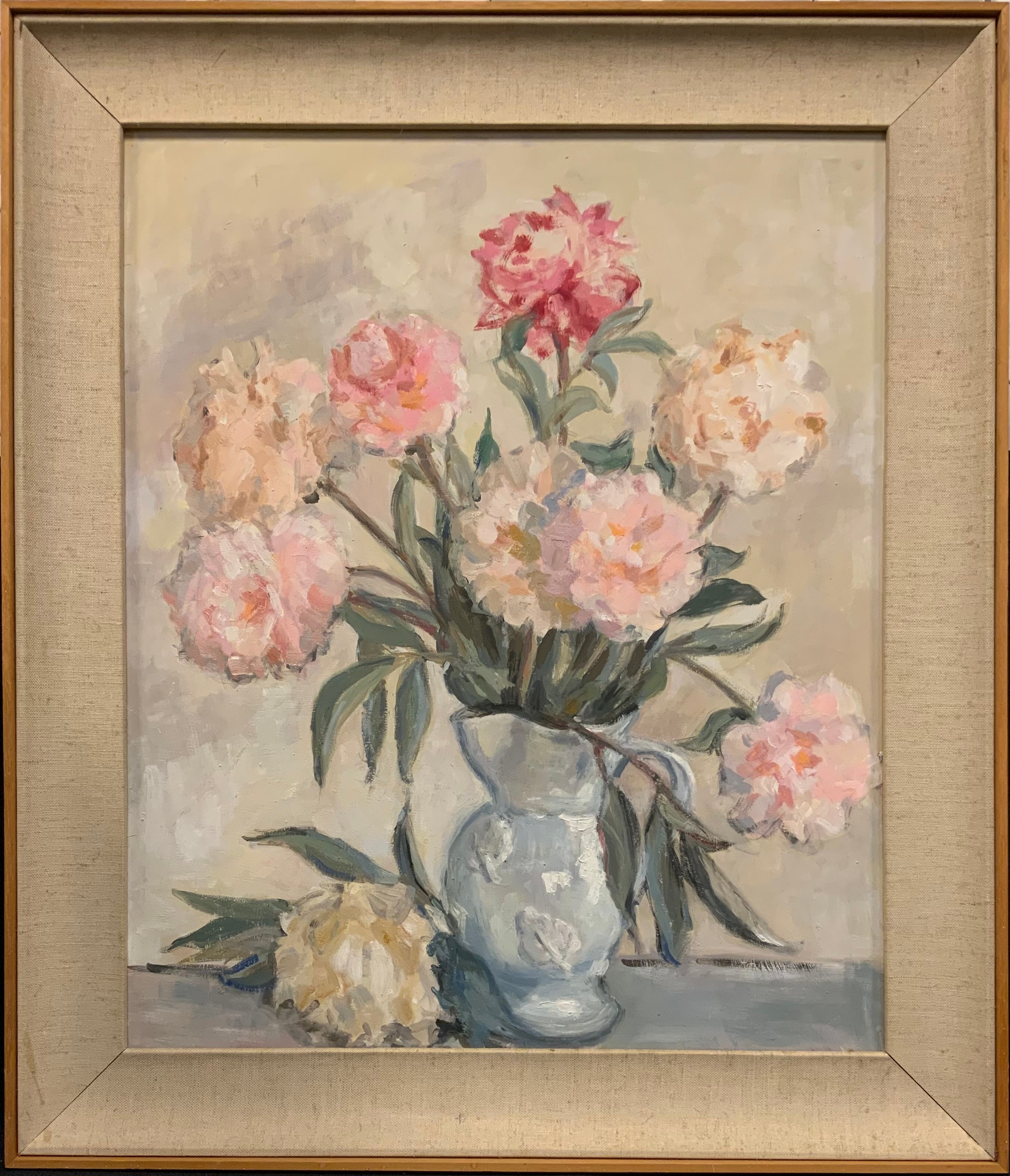 Impressionist School, 20th century, A Vase of Peonies, oil on canvas laid onto board, 62cm x 51cm.