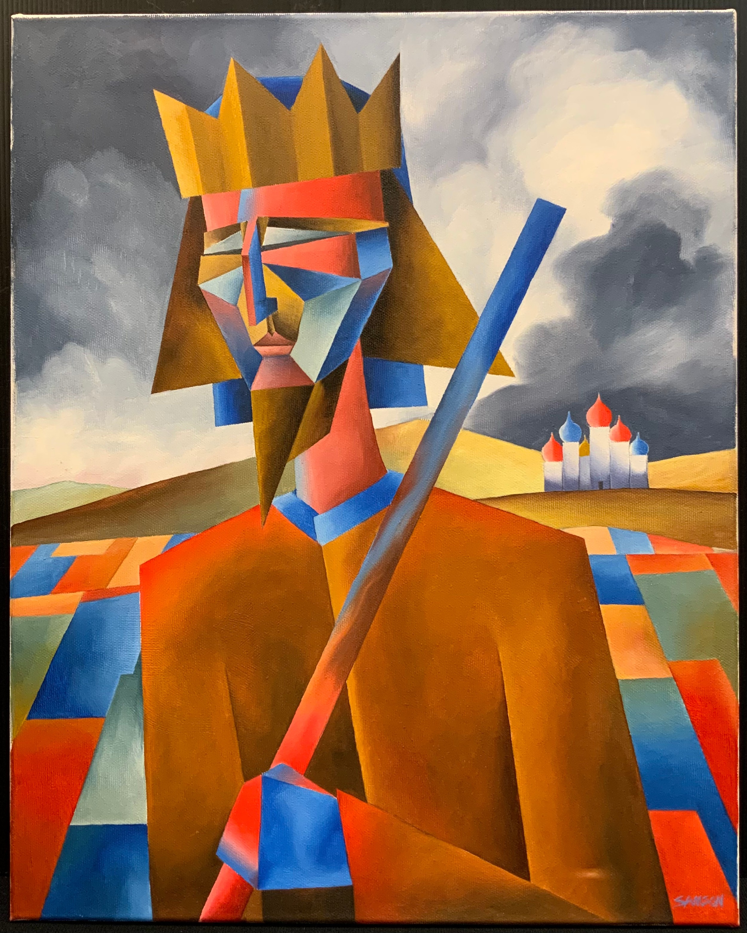 Samson (British Modern school), Itinerant King, signed, oil on canvas, 50.5cm x 40cm.