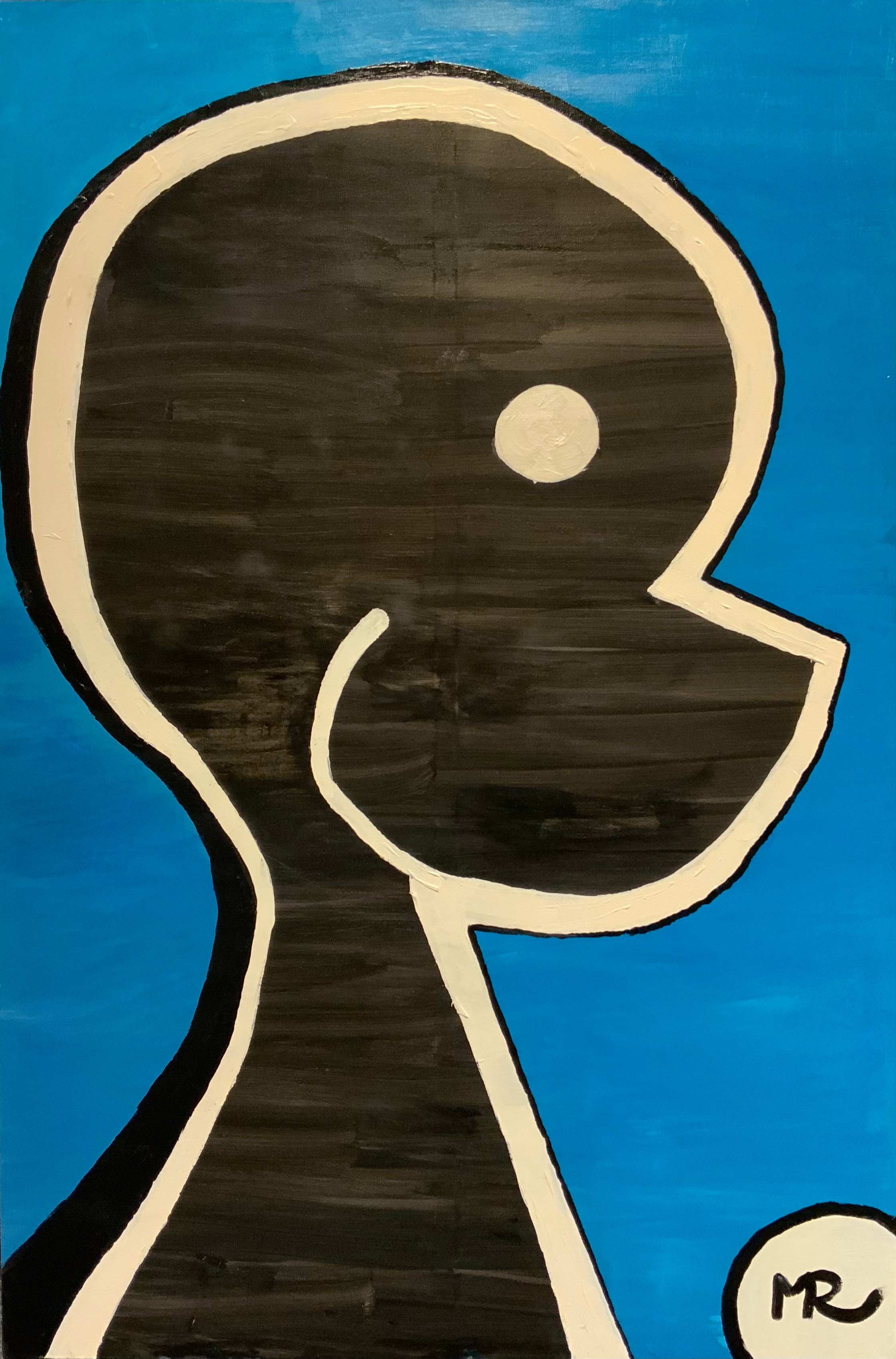 Matthew Rutherford (Art From A Locked-In Mind) Boy Blue signed, acrylic on canvas, 150cm x 100cm.   Matthew suffered a traumatic brain injury in a car crash that led to aphasia and a struggle to communicate. Painting helps him to communicate his frustrations in life and allows him to vent his " Locked-In Mind". His first Art Exhibition was at the Brick Lane Gallery in 2020, followed by the Joseph Wright Museum, Derby, in 2021.   These works are being sold by Matthew to raise funds for his chosen charities, four causes that are all close to his heart.