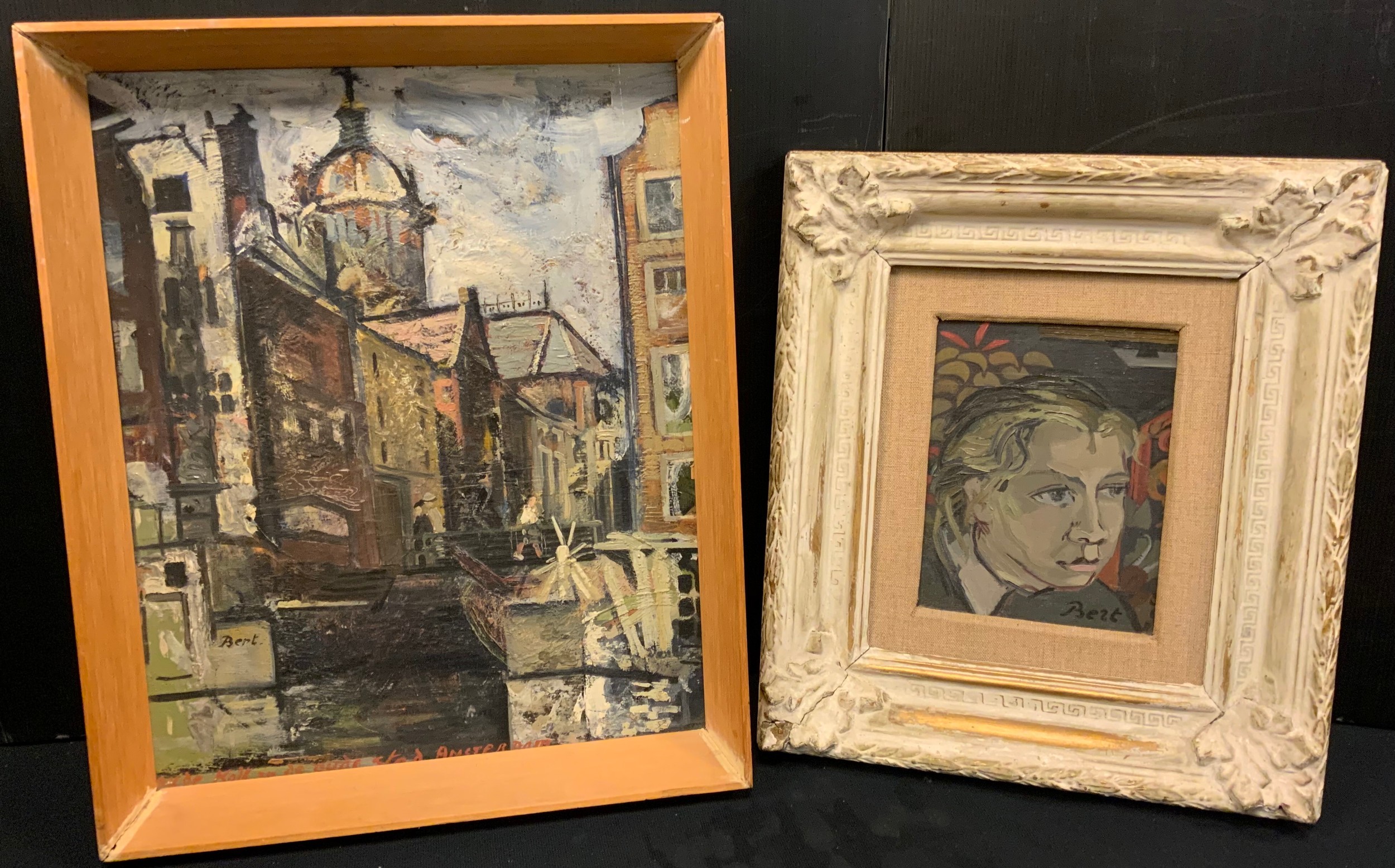 Bert Broomhead, Amsterdam, signed, oil on board, 44cm x 34cm;  another, by the same artist, portrait, 20cm x 15cm, (2).