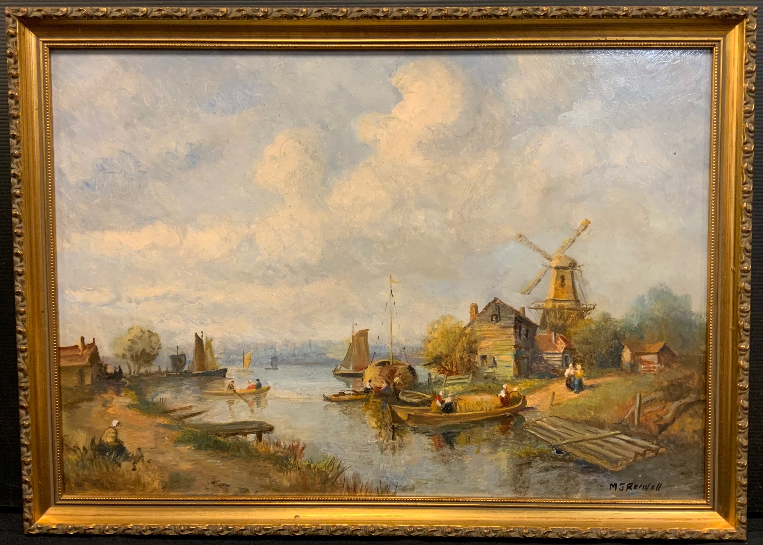 M. J. Rendell, 'The Industry of the River', signed, oil om board, 35cm x 50cm