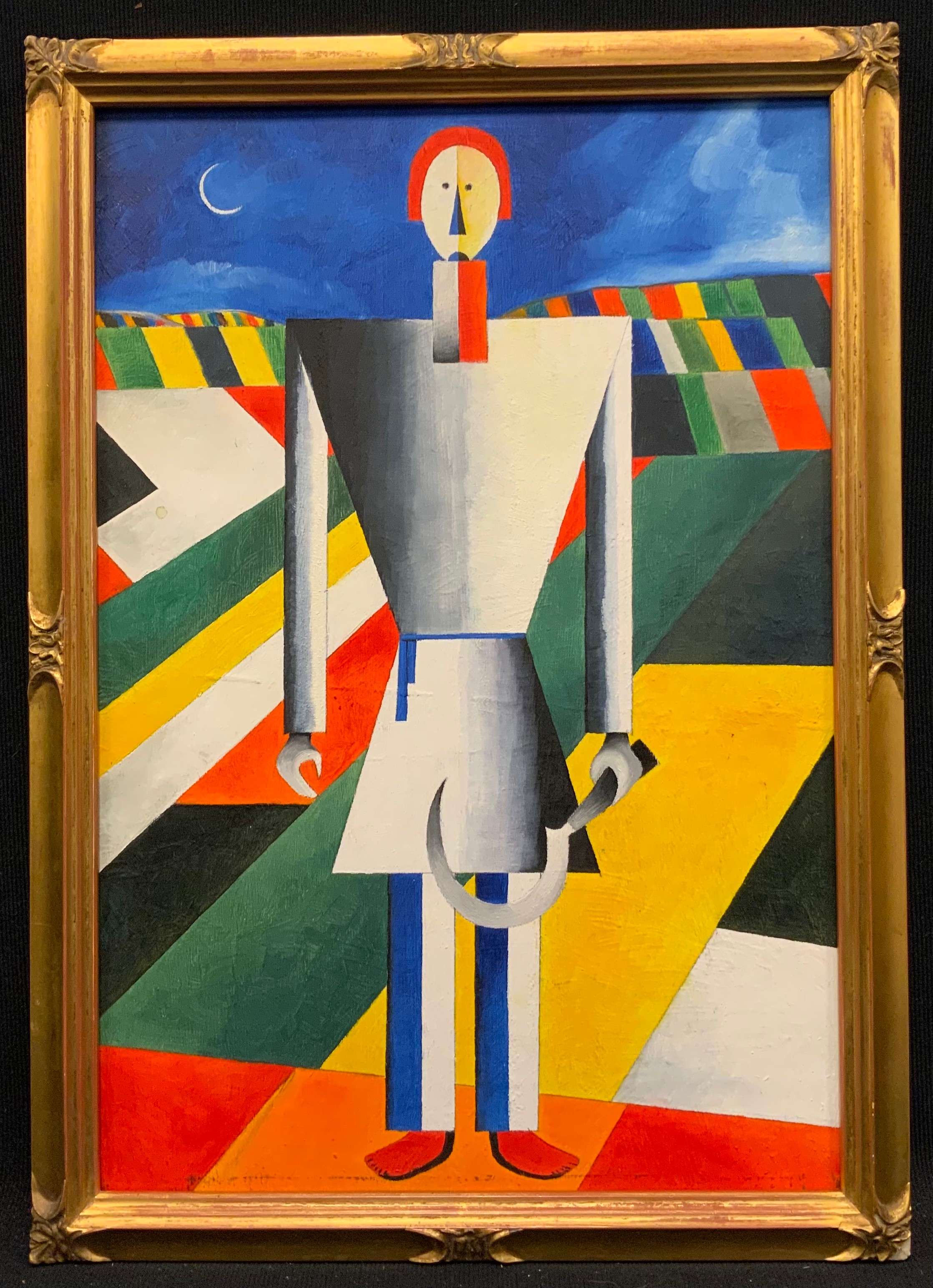 Constructivist school, A Farm Worker, oil on board, 36.5cm x 25.5cm.