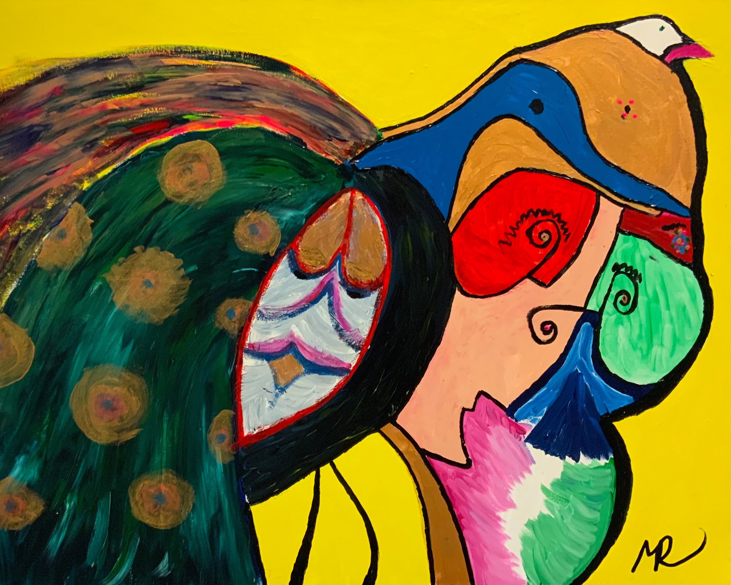 Matthew Rutherford (Art From A Locked-In Mind) Yellow Finch signed, acrylic on canvas, 102cm x 81cm   Matthew suffered a traumatic brain injury in a car crash that led to aphasia and a struggle to communicate. Painting helps him to communicate his frustrations in life and allows him to vent his " Locked-In Mind". His first Art Exhibition was at the Brick Lane Gallery in 2020, followed by the Joseph Wright Museum, Derby, in 2021.   These works are being sold by Matthew to raise funds for his chosen charities, four causes that are all close to his heart.