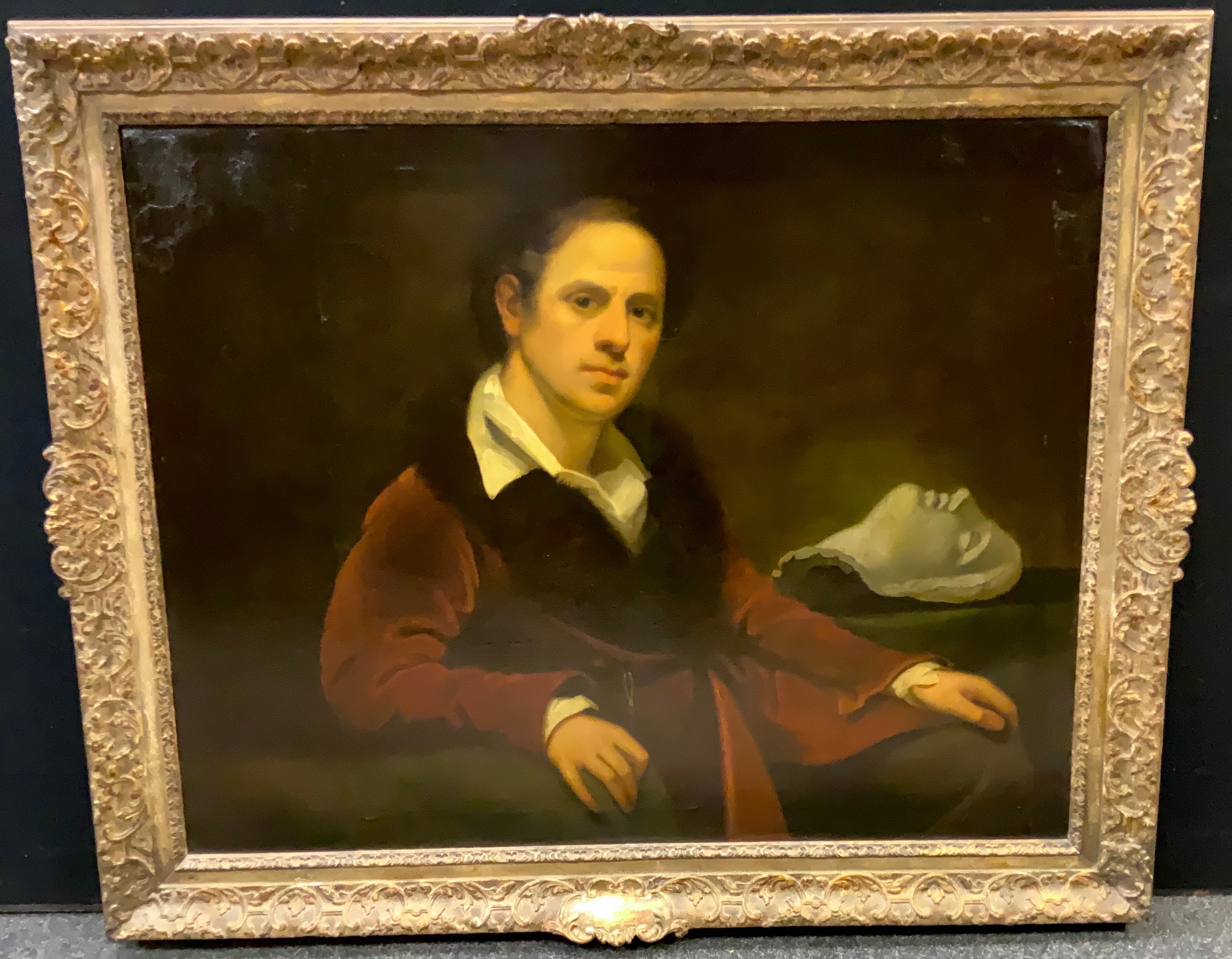 Sir Francis Chantrey (1781 - 1841) Self Portrait, seated half length, holding port-crayons oil on canvas, 80cm x 101cm Graves Art Gallery, Sheffield,  Festival of Britain 1951, Sir Francis Chantrey Exhibition, Cat. No. 18 (photocopy of 1851 Catalogue)  Further label inscribed by hand Sir Francis Chantrey, borm April th 1781, died  November 25TH 1841, probably painted by Francis Chantrey.  Cleaned by Rowe 1895 and by W M Power Oct 1911.  In Jul 1991, it was examined by Charles Holroyd, Professor Holmes, Oakes Turner and Mr McColl.  Each said it was Chantrey and likely painted by Chantrey,  Sir Charles Holmes showed it the National Gallery.  It was offered for sale by Powell to the National Art Collection Fund but no money was available.  Not offered elsewhere.  The present owner  states her grandfather acquired it in Norton.  It was painted before 1810 at which time Chantrey gave up painting.  He was aged c.28 and the brush strokes shows evidence of his RA training.  Lent by Mrs G.M. Silver and Mrs M.J. Wilde   Sir Francis Leg(g)att Chantrey RA (7 April 1781 – 25 November 1841) was an English sculptor. He became the leading portrait sculptor in Regency era Britain, producing busts and statues of many notable figures of the time.   Chantrey's most notable works include the statues of King George IV (Trafalgar Square); King George III (Guildhall), and George Washington (Massachusetts State House).