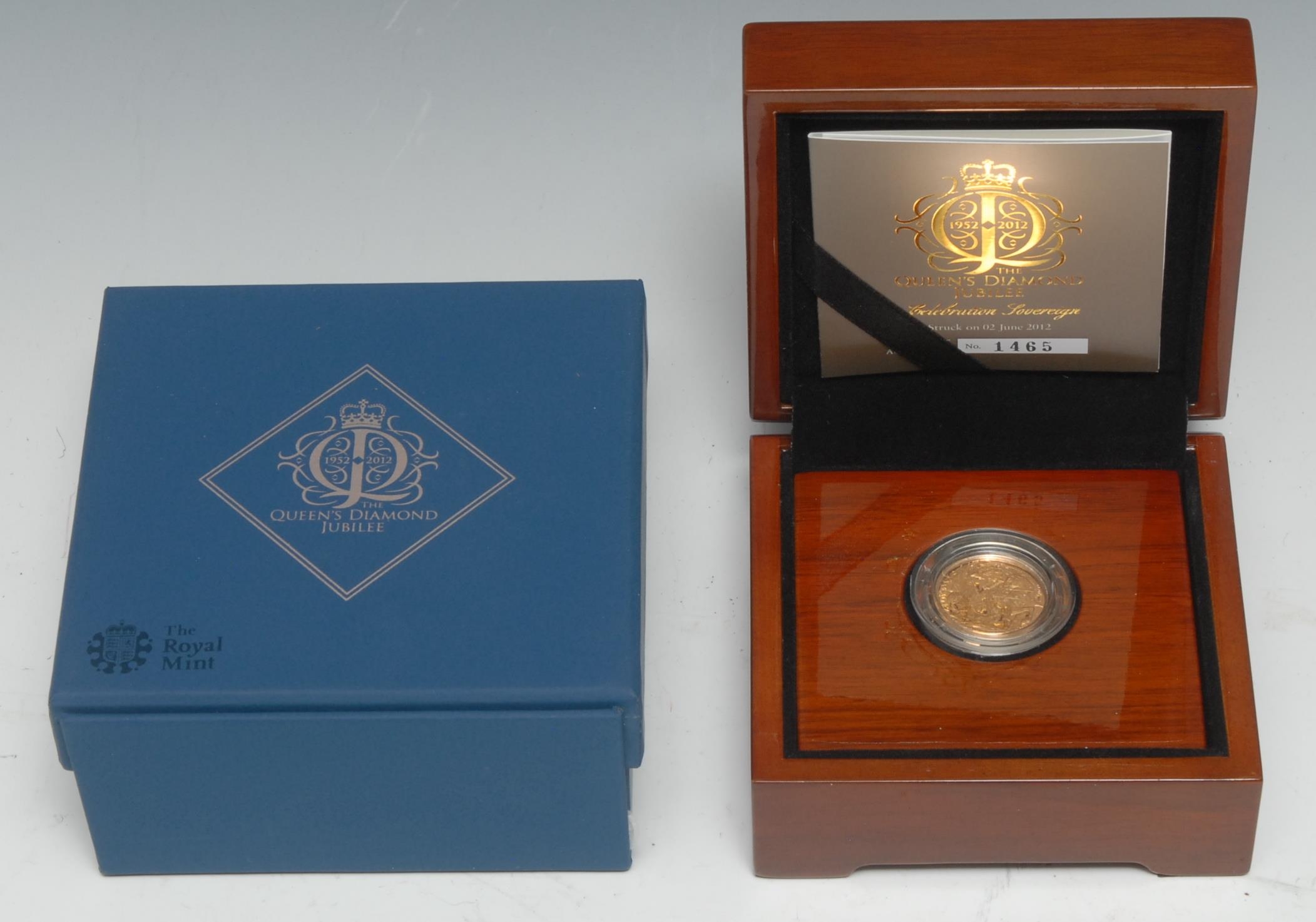 Coins and Medals - A Queen Elizabeth II Diamond Jubilee Sovereign, The Royal Mint 22ct gold coin, 7.98g, No 1465, issued 2012, boxed.