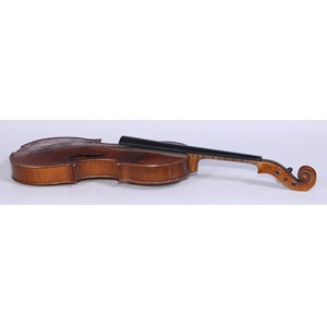 A violin, by E R Schmidt & Co, the one-piece back 35.5cm long excluding button, paper label printed Copy of Amati, expressly made for W S Riley & Son, Birmingham by E R S & Co, outlined throughout with purfling, 60cm long overall, c.1900