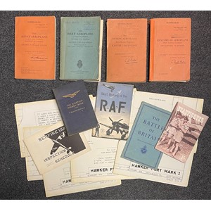 A collection of original Air Ministry pre war aircraft manuals to include 1934 Hawker Demon: 1932 Hawker Hart: 1939 Hawker Audax: 1936 Heyford III: REPRINT Seafire I, II, III Inspection & Schedule Manual: Short History of the RAF: Beaufighter: AM Battle of Britain booklet: 1970's plans for the Hawker Hart: plus a 1918 Aviation Pocket Book by R.Borlase- Maththews.