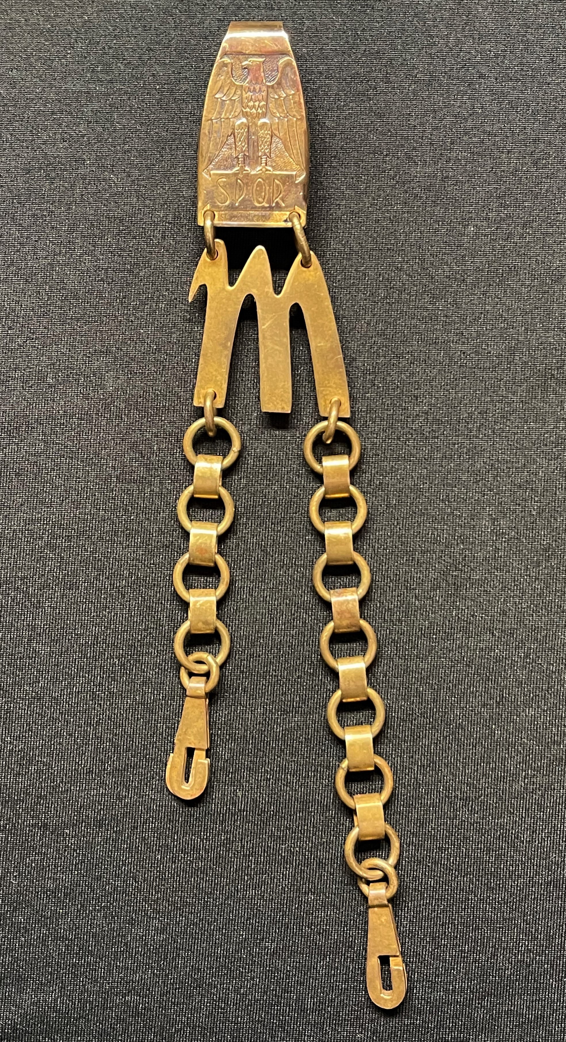 WW2 Italian Fascist MVSN Officer's dagger chained hanger. Complete all spring clips. No makers marks.