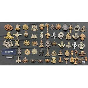 WW2 British cap badges to include: Royal Armoured Corps, General Service Corps x2, Green Howards, Welsh Guards, RAOC, KRRC, RUR, Royal Marines, Grenadier Guards, Coldstream Guards, East Lancs, RCAMC, ROC, Border Regt, Pioneer Corps, Life Guards, Pay Corps, Bedfordshire Regt, KSLI, etc.