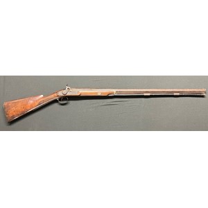 Percussion Cap Musket with 800mm long barrel. Bore approx. 19mm. Lock is signed "Dodson". Working order and will hold at both full and half cocked positions. Blank silver escutcheon  plate. Crack to stock. Complete with ramrod. Overall length 121cm. Section 58 (2) no licence required.