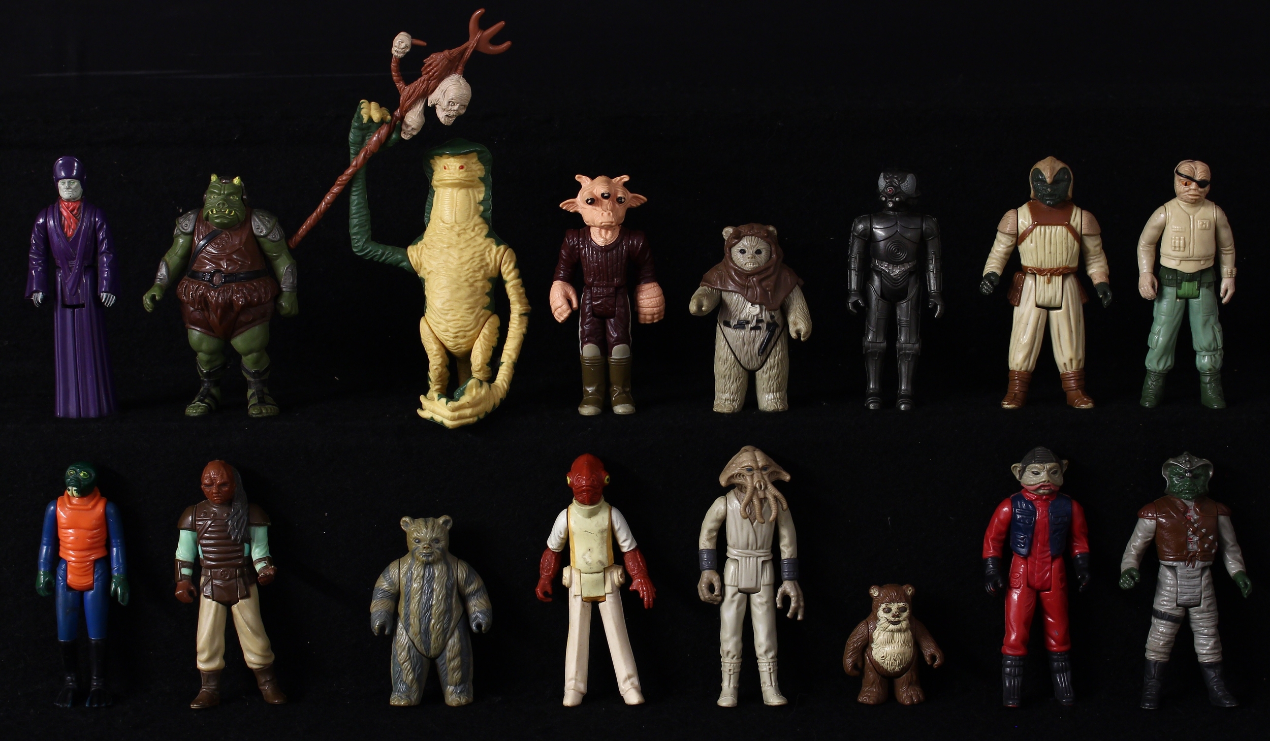 Star Wars 3¾ loose action figures, comprising Admiral Ackbar, Klaatu in Skiff outfit, Nien Numb, Teebo, Klaatu, Weequay, Gamorrean Guard, Chief Chirpa, Ree Yees, Amanaman, Imperial Dignitary, Squid Head, Pruneface, Zuckuss, Walrus Man and Wicket (16)