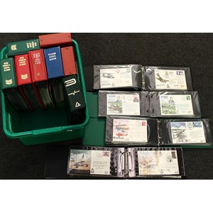 Stamps - twelve FDC albums, ten with RAF signed covers, Squadron Leaders, etc, Biggin Hill, hundreds of covers; two FDC 1970's etc; needs further investigation