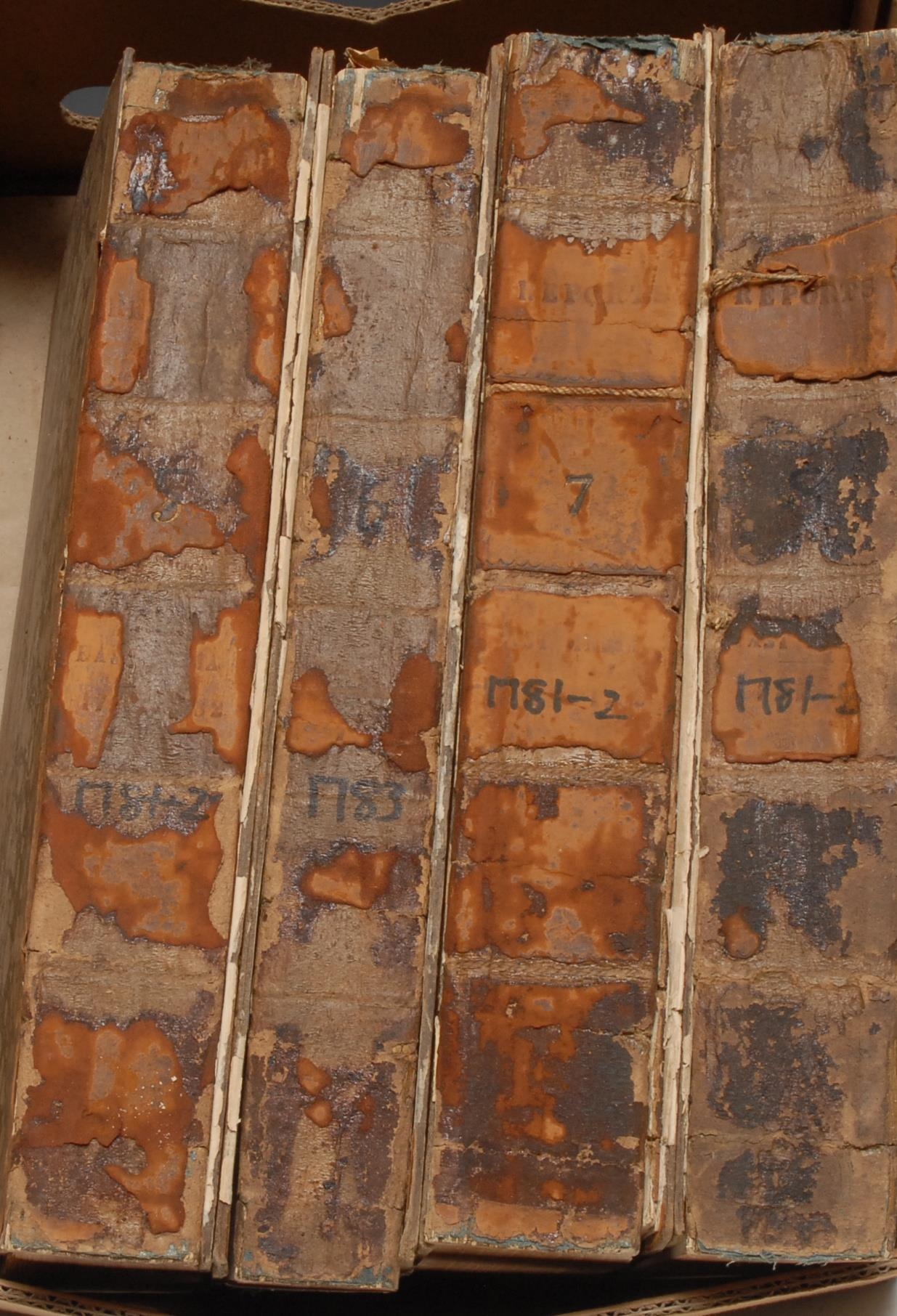 British India and the East India Company - Reports from Committees of the House of Commons, Re-printed by Order of the House, four volumes, comprising: Vol V, East Indies - 1781, 1782; Vol VI, East Indies - 1783; Vol VII, East Indies - Carnatic War, &c. 1781 & 1782; Vol VIII, East Indies - Carnatic War, &c. 1781 & 1782, contemporary calf over marbled boards (disbound & perished), red-speckled edges, folios (41.5cm x 27cm), [4]