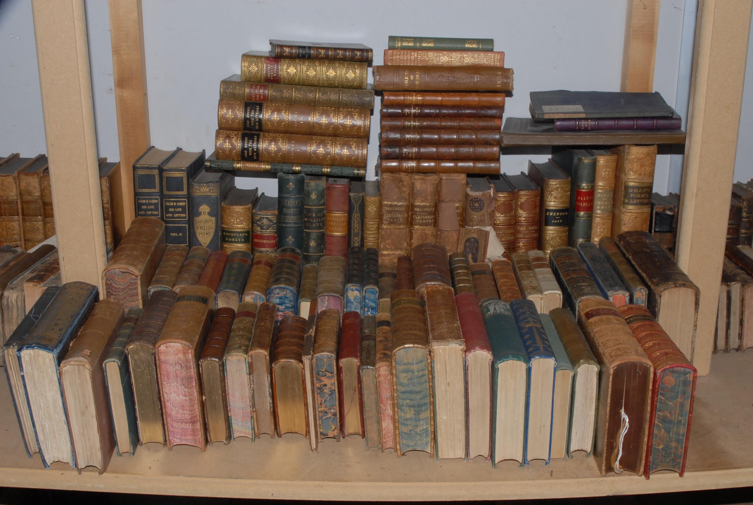 Ireland, Yeats (W.B.), Poems, first edition thus, London: T. Fisher Unwin, 1912, original publisher's blue cloth gilt, ex-lib, 8vo, (1); [Russell (George William)], The Interpreters, first edition, London: Macmillan and Co., 1922, original blue cloth only, 8vo, (1); further 19th century and 20th century literature, including Herbert's Remains, London: Pickering, 1848, rebacked calf, 8vo, (1); Chesterton (George Laval), Revelations of Prison Life [...], third edition, London: Hurst and Blackett, 1857, original publisher's cloth, 8vo, (1); Tinker (Chauncey Brewster), Rasselas in the New World, copy no. 24 from an edition of 75 (of which 25 were for sale), New Haven: Yale University Press, 1925, original boards, 8vo, (1); Thomas Gray; etc., various leather and part-leather bindings, including morocco, calf, and occasionally vellum, some cloth, mostly 8vo, [approx. 70]