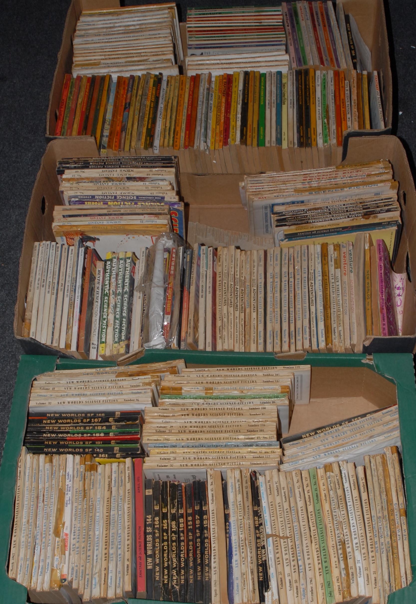 Pulp Fiction - a large quantity of 1960s and later Science Fiction, various titles including some Galaxy Magazine, Nebula Science Fiction, Analog Science Fact/Fiction, Asimov, Fantasy Science Fiction, others, original wrappers, [12 boxes, various sizes]