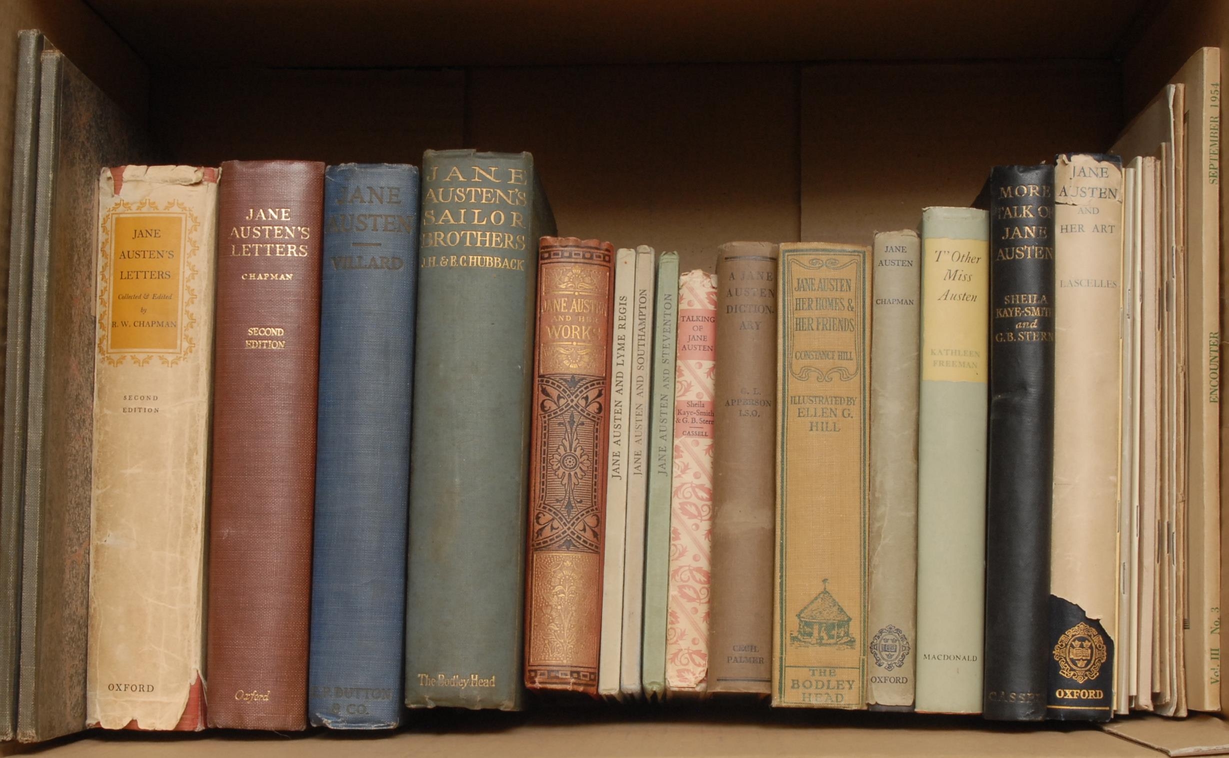 Austen (Jane), Plan of a Novel, According to Hints from Various Quarters, With Opinions on Mansfield Park and Emma/Collected and Transcribed by her/And Other Documents, Printed from the Originals, one of 350 copies, first edition thus, Oxford: Clarendon Press, 1926, cloth over marbled boards, 4to, (1);  another collotype facsimile, Five Letters from Jane Austen to her niece Fanny Knight, limited to 250 copies, first edition thus, Oxford: Clarendon Press, 1924, original cloth over marbled boards, 4to, (1); Tytler (Sarah), Jane Austen and Her Works, with a Portrait on Steel, first edition, London: Cassell, [n.d., 1880], original publisher's red cloth, foliate endpapers, 8vo, (1); Hubback: (J.H.) & (Edith C), Jane Austen's Sailor Brothers [....], first edition, London: John Lane/The Bodley Head, 1906, original green cloth, 8vo, (1); others publications viz. Jane Austen, her life and her work, including lectures, The Jane Austen Society, pamphlets, etc., [27]