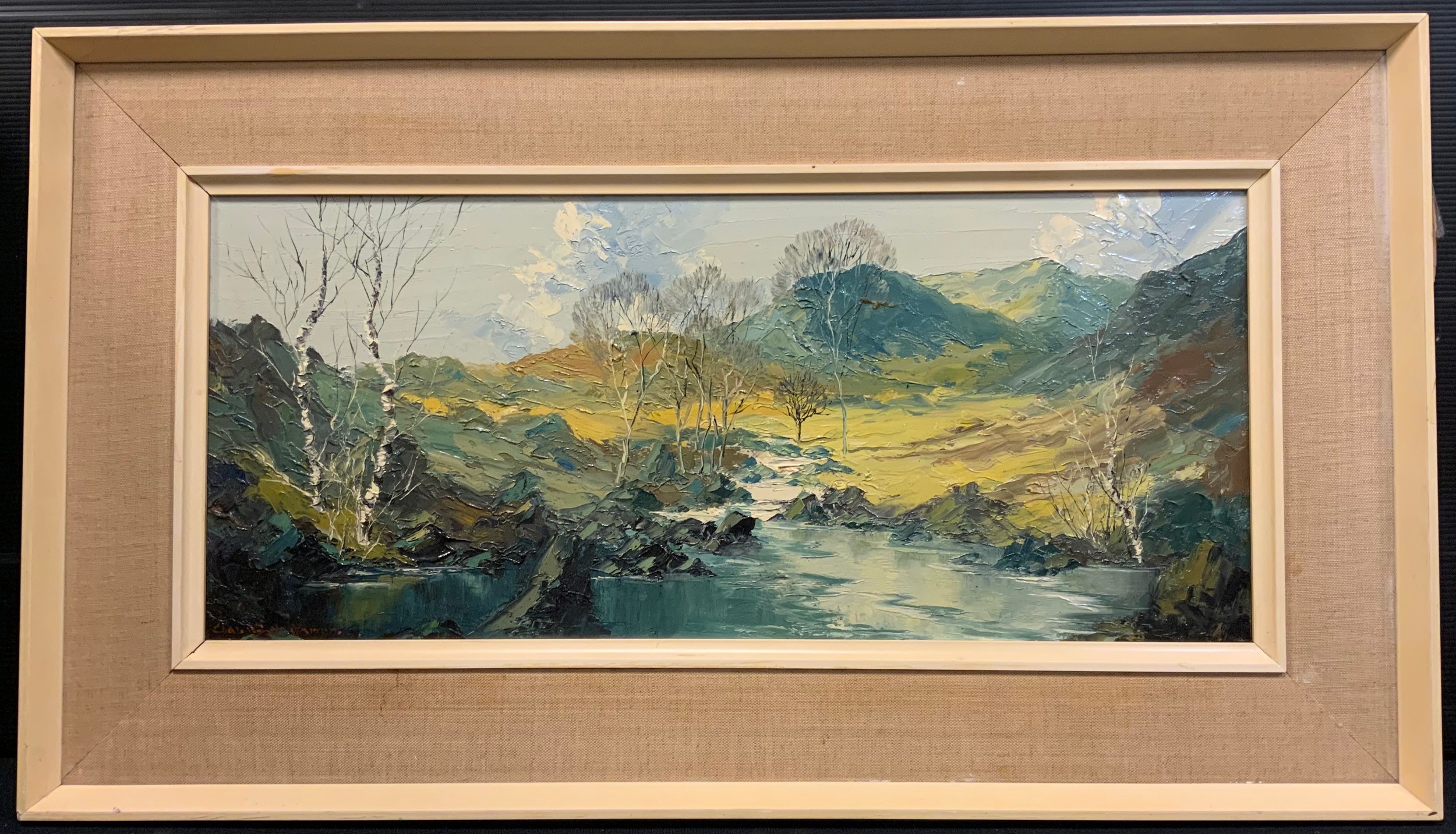 Charles Wyatt Warren (1908 - 1993) Cottage At Moelfre signed, titled fragment to verso, oil on board, 23cm x 53cm