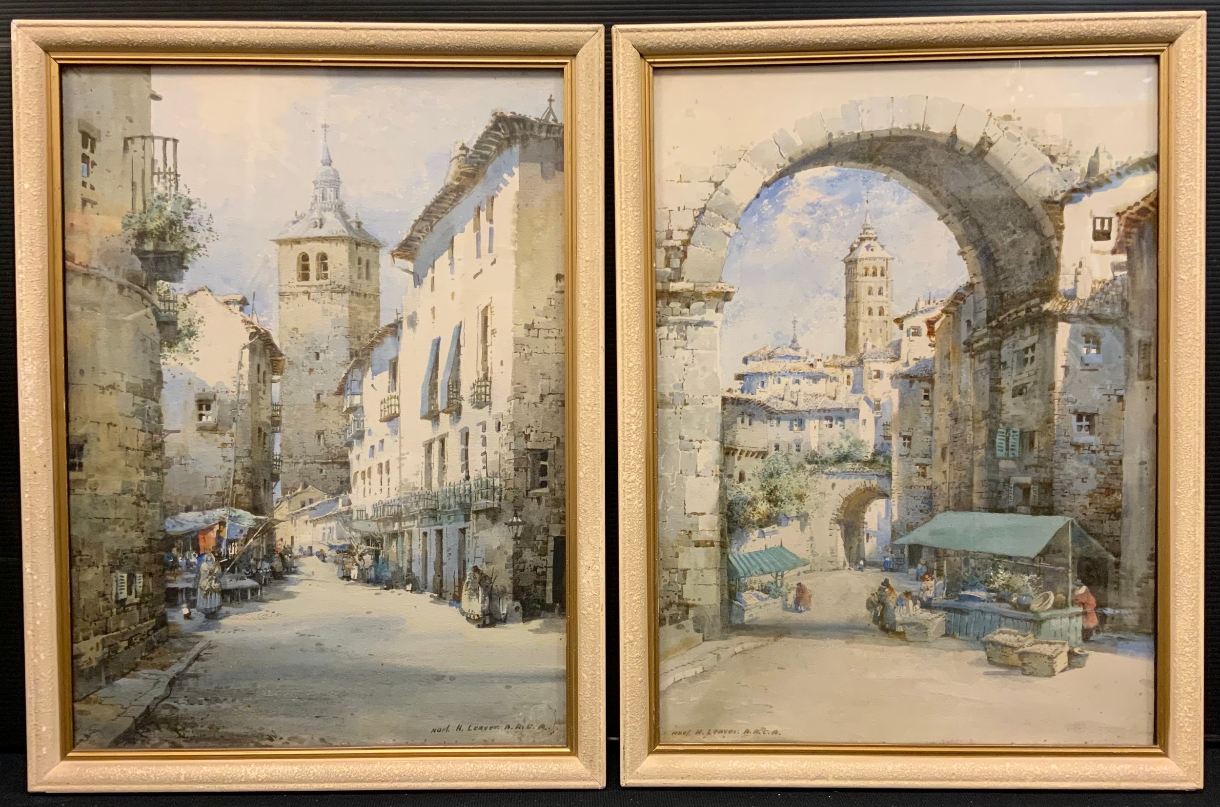 Noel H Leaver ARCA (1889-1951) A Pair, Town Views signed, watercolours, 37cm x 27cm