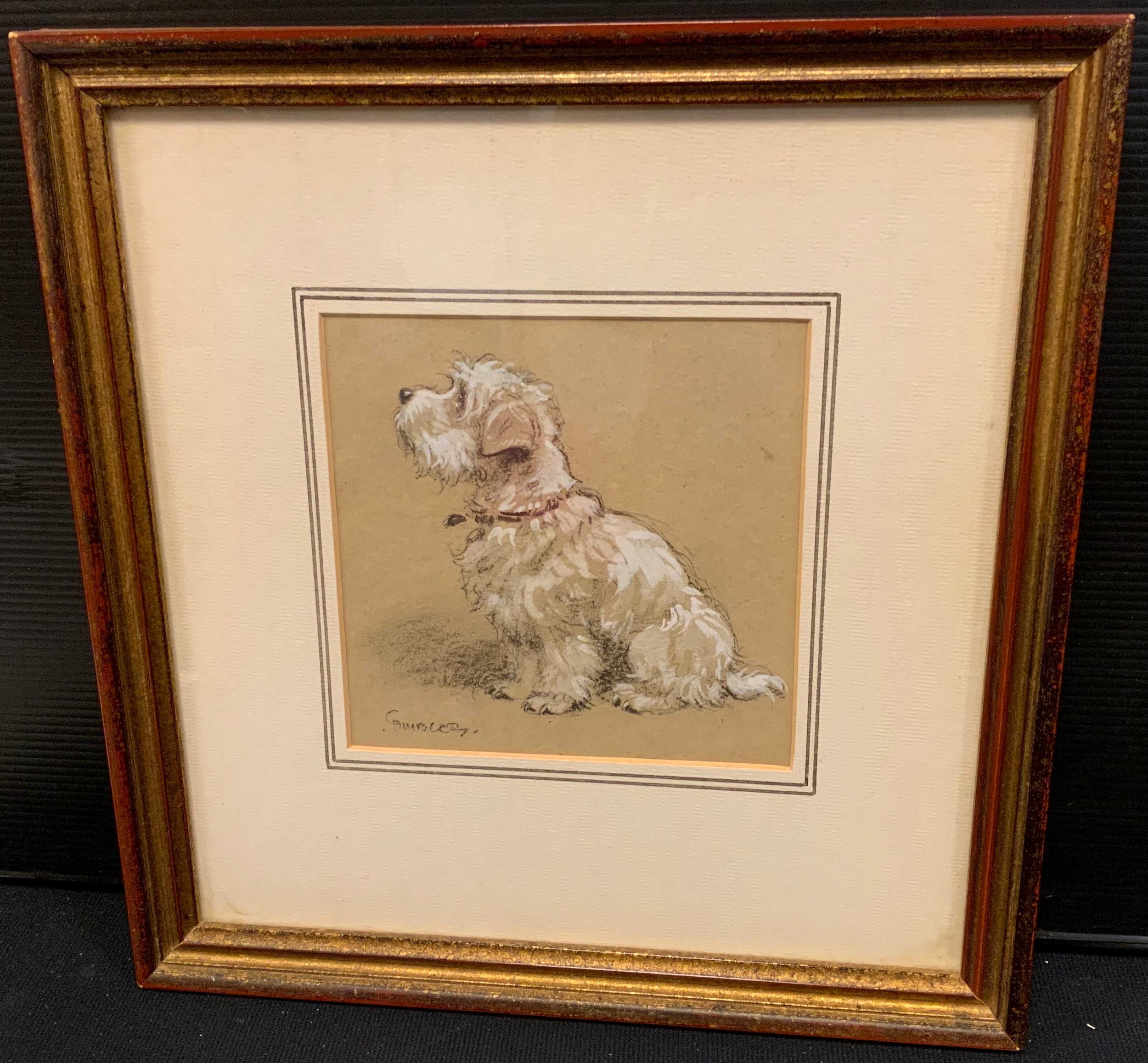 Christopher Gifford Ambler, white terrier, signed, pencil, pastel and gouache, 13cm x 13cm