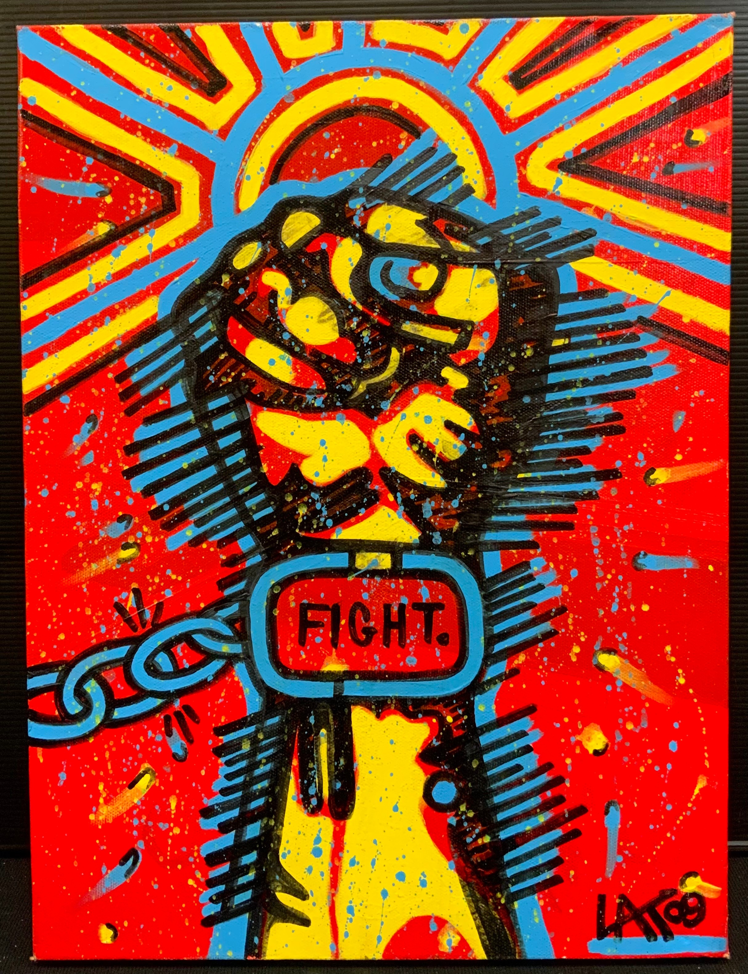 Leon Keay (Chilean artist) Fight monogrammed, dated '09, acrylic on canvas, 41cm x 31cm