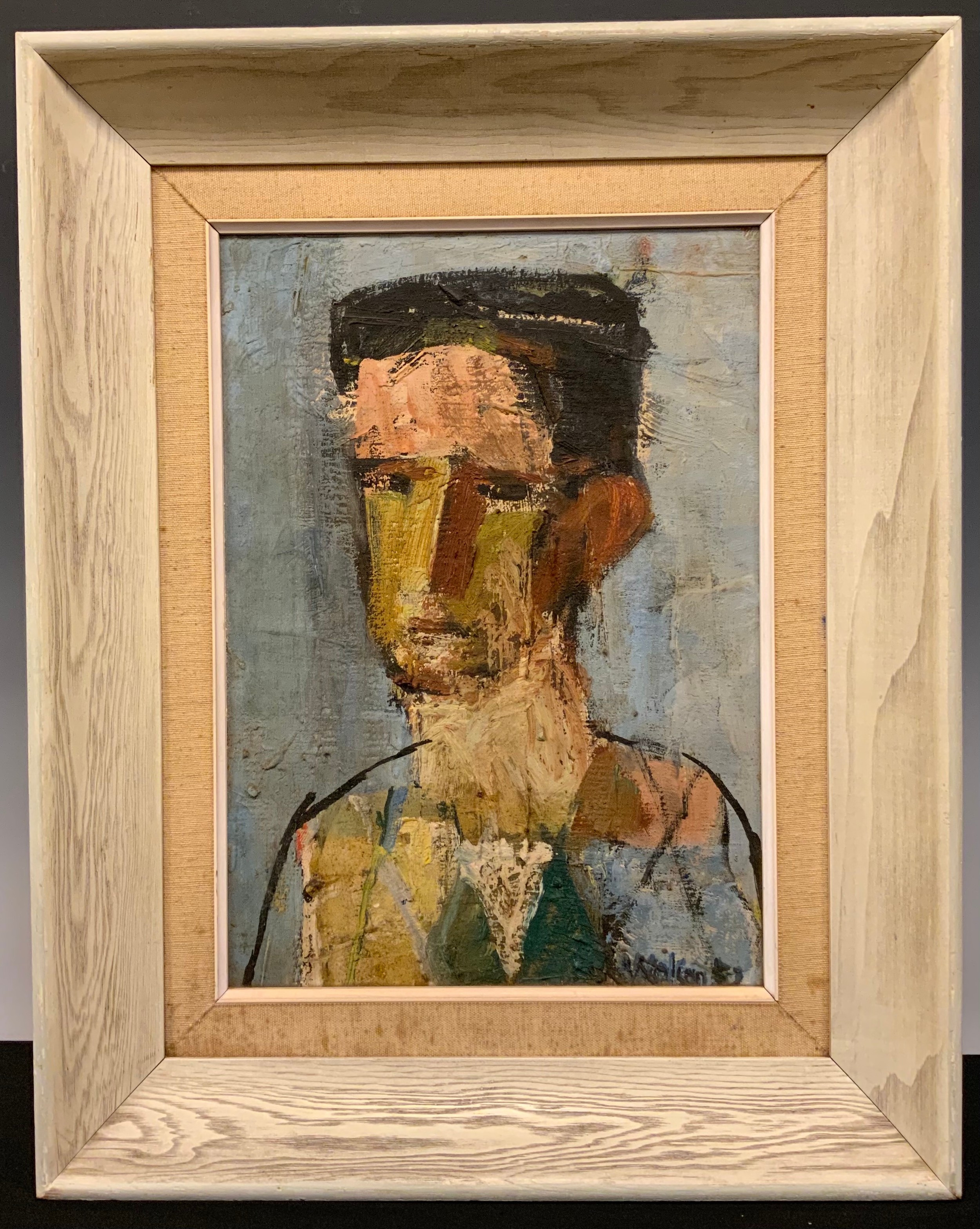 John Watson (1923-1992), The Man From The Circus, signed, oil on canvas, 35.5cm x 25cm.