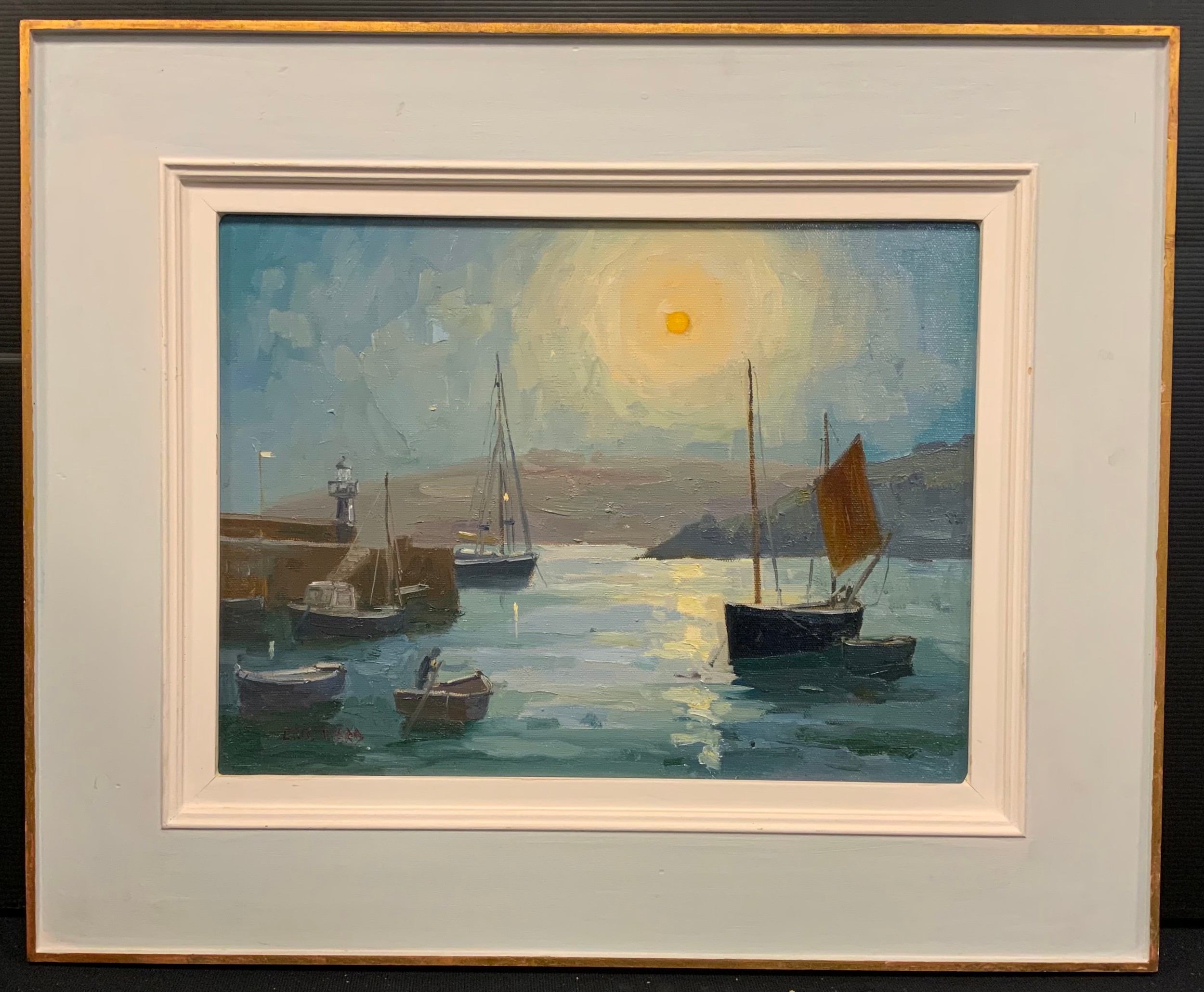 Eric Ward (St. Ives School, bn. 1945) Harvest Moon at St Ives signed, oil on canvas, 33cm x 44cm