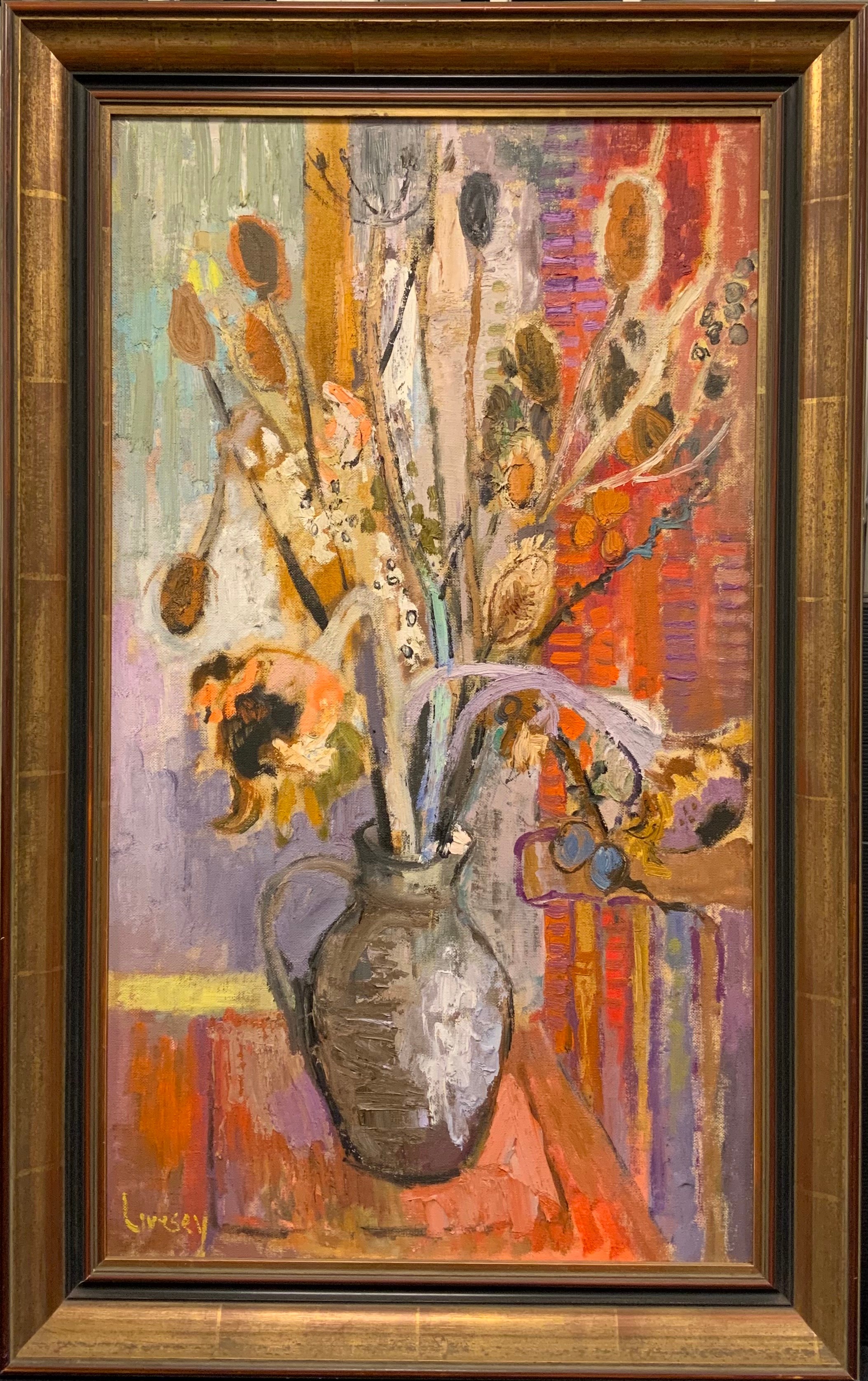 John Livesey (1926 - 1990) Still Life of Flowers in a Vase signed, oil on board, 92cm x 51cm