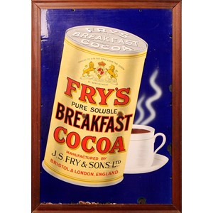 A rectangular pictorial enamel sign, Fry's Pure Soluble Breakfast Cocoa