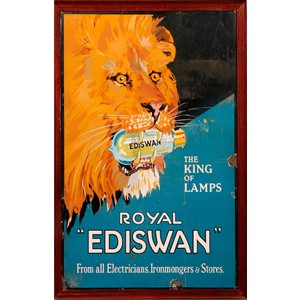 A rectangular pictorial enamel sign, Royal Ediswan Lamps, The King of Lamps