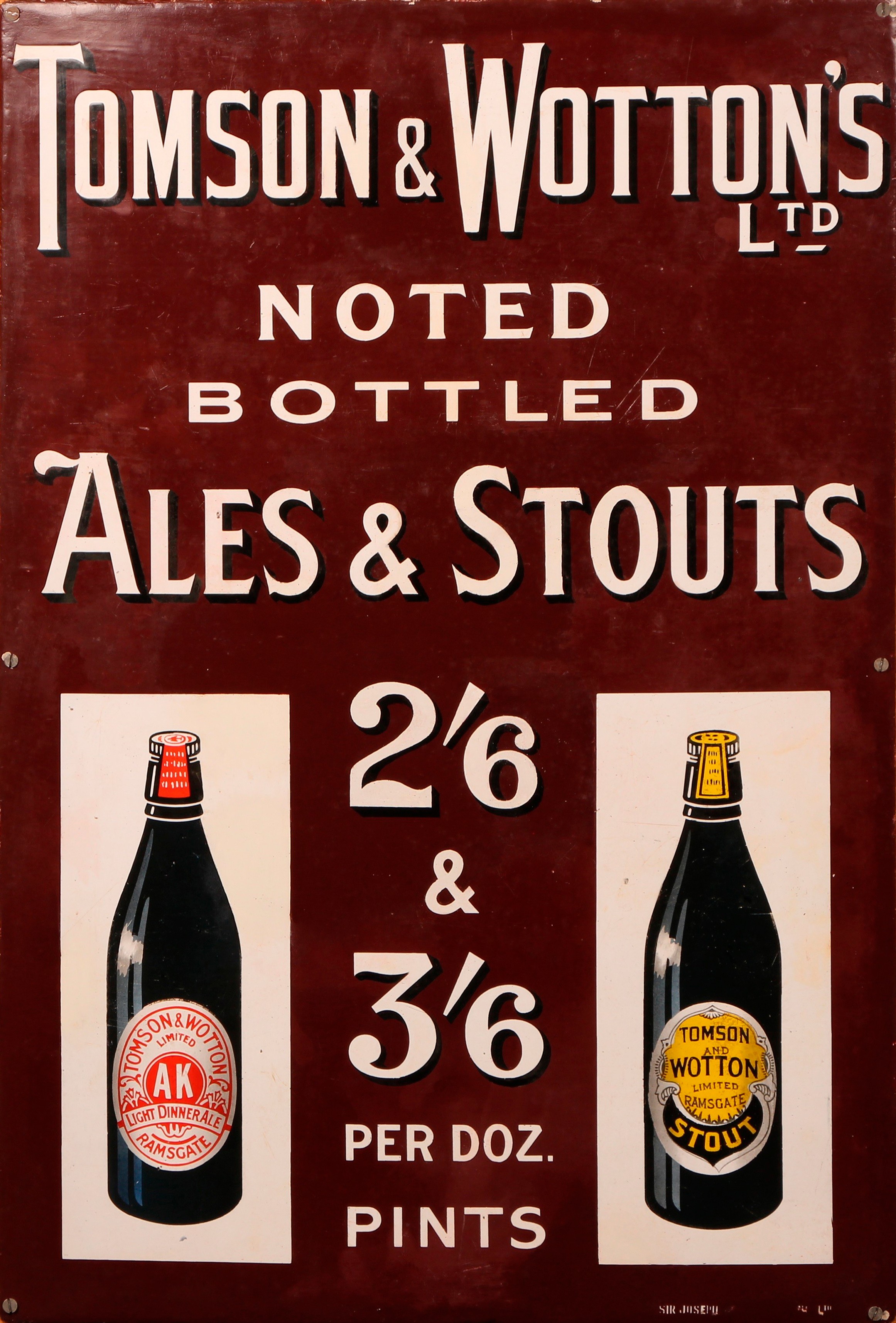 An early 20th century rectangular pictorial enamel sign, Tomson & Wotton's Ltd, Noted Bottled Ales & Stouts