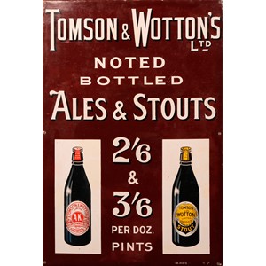 An early 20th century rectangular pictorial enamel sign, Tomson & Wotton's Ltd, Noted Bottled Ales & Stouts