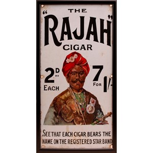 An early 20th century rectangular pictorial enamel sign, The "Rajah" Cigar