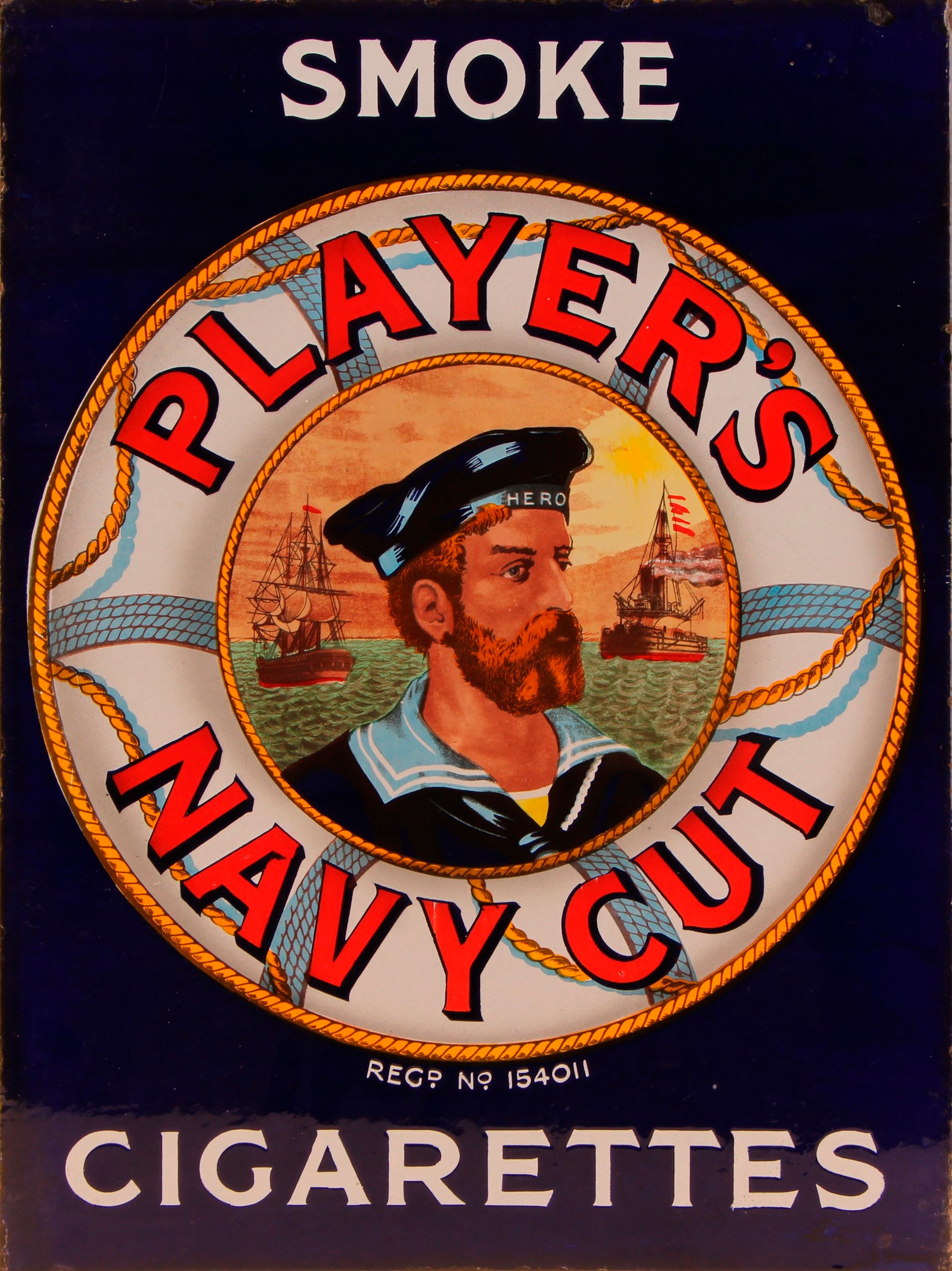 An early 20th century rectangular double sided flanged pictorial enamel sign, Player's Navy Cut