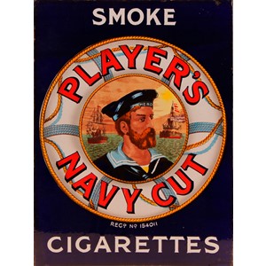 An early 20th century rectangular double sided flanged pictorial enamel sign, Player's Navy Cut