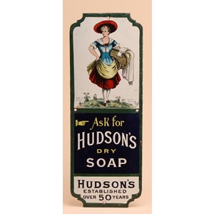 An early 20th century shaped rectangular enamel sign, of small proportions, Ask For Hudson's Dry Soap