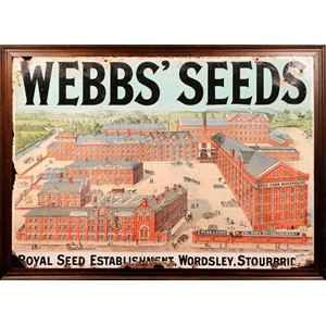 A large early 20th century rectangular pictorial enamel sign, Webb's Seeds, Royal Seed Establishment, Wordsley, Stourbridge