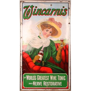A large early 20th century rectangular pictorial enamel sign, Wincarnis, The World's Greatest Wine Tonic and Nerve Restorative