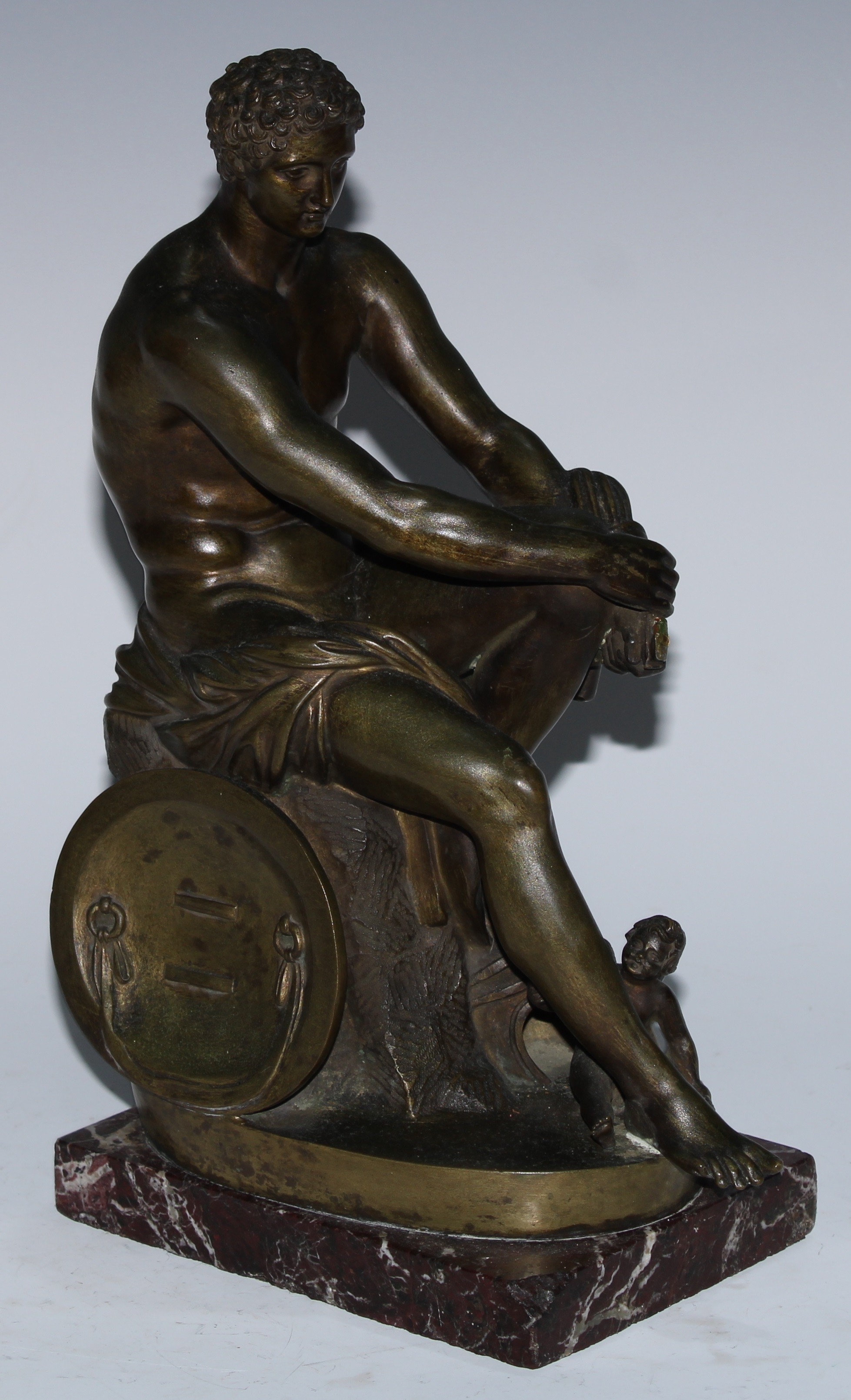 Grand Tour School (19th century), a patinated bronze, The Ludovisi Ares, breccia marble base, 28cm high