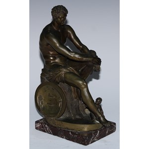 Grand Tour School (19th century), a patinated bronze, The Ludovisi Ares, breccia marble base, 28cm high