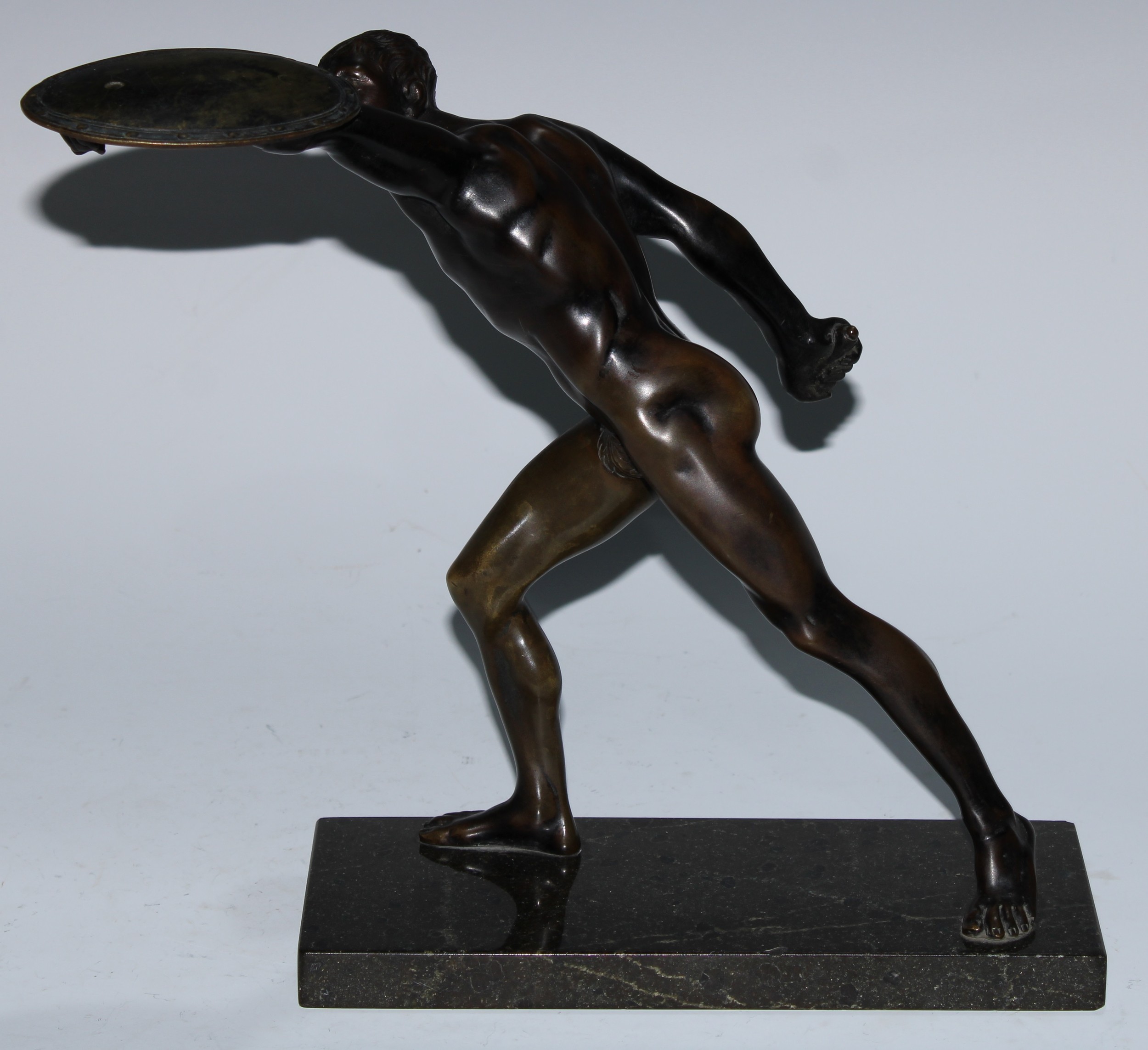 After the Antique (19th/early 20th century), a brown patinated bronze, The Borghese Gladiator, marble base, 25.5cm high