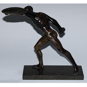 After the Antique (19th/early 20th century), a brown patinated bronze, The Borghese Gladiator, marble base, 25.5cm high