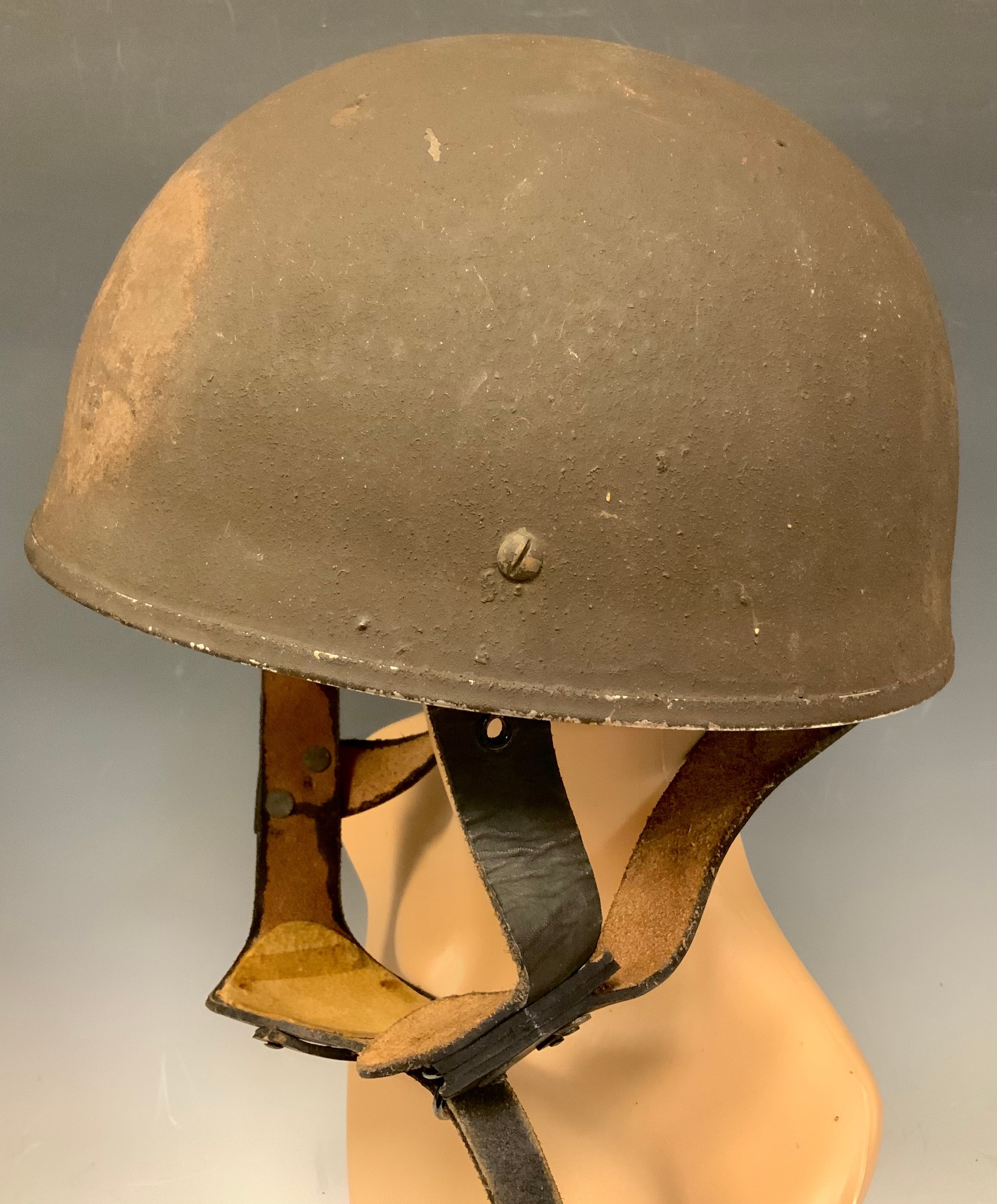 WW2 British Helmet, Steel, Airborne Troops. Original paint finish. Leather chinstrap. Liner maker marked G&S and dated 1943.