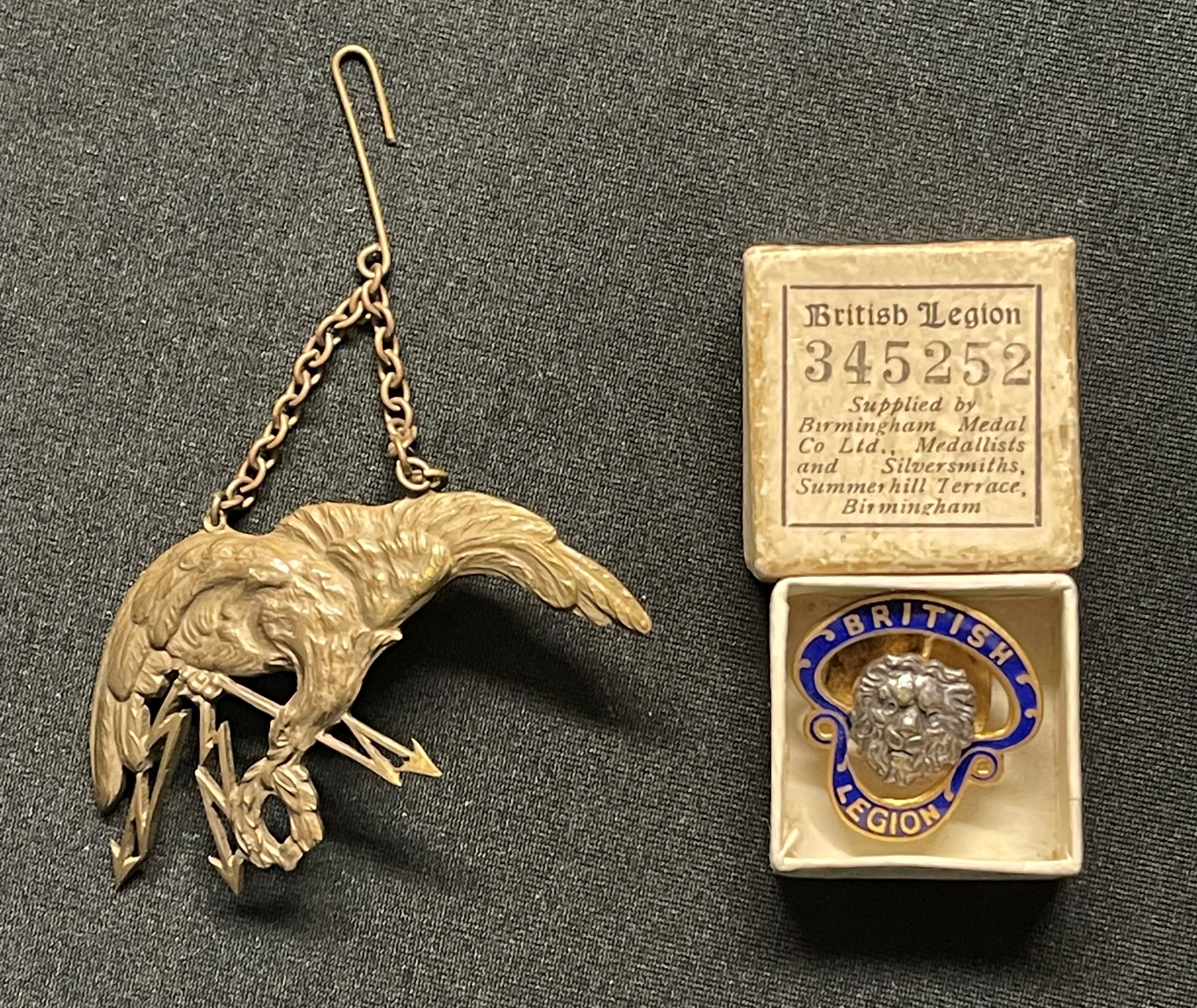 WW2 Free Polish Air Force Observers Wing. British made example by Spink & Son Ltd, London. Along with a boxed British Legion membership enamel lapel badge (2)