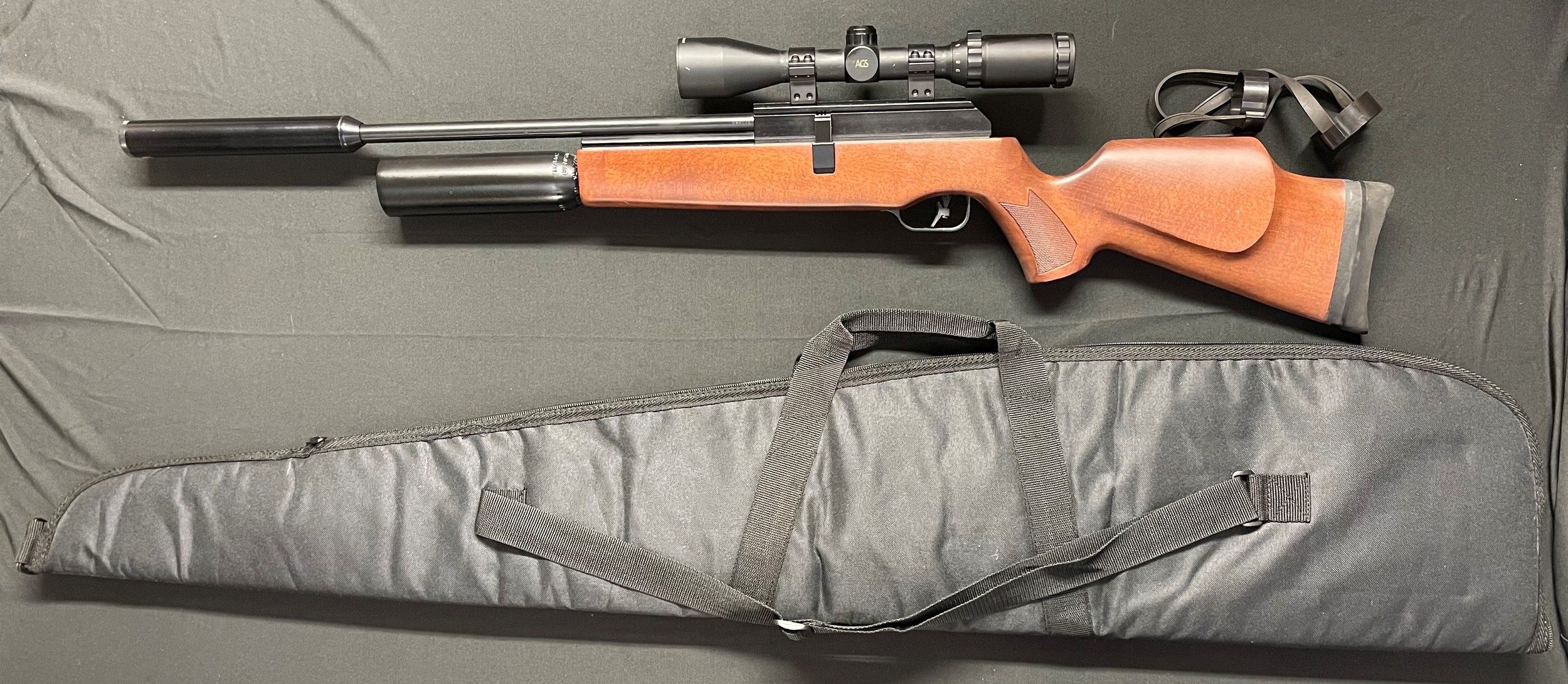 BSA Super 10 MKI .22 cal Air Rifle. This example is serial no MCD01 and is believed to be the first example made. Complete with telescopic sight and gun slip.