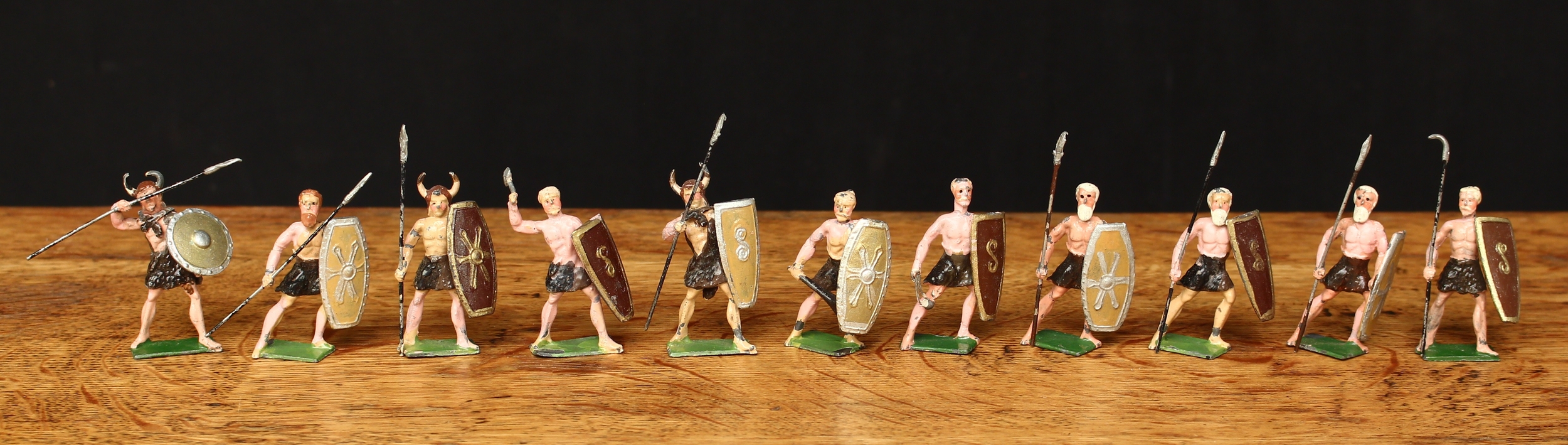 George Heyde (GH & Co, Dresden, Germany) or similar, a collection of Viking and warrior figures, various poses including some yielding spears with shields, some wearing helmets with horns, unmarked rectangular bases, each unboxed (11)
