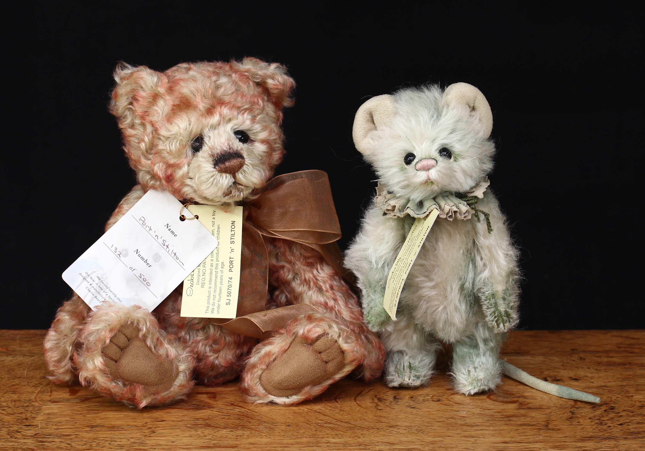 Charlie Bears/Isabelle Collection SJ5070/74 Port ‘n’ Stilton Mouse pair, from the 2012 Isabelle Collection, 29cm high and 18cm high with tags (2)